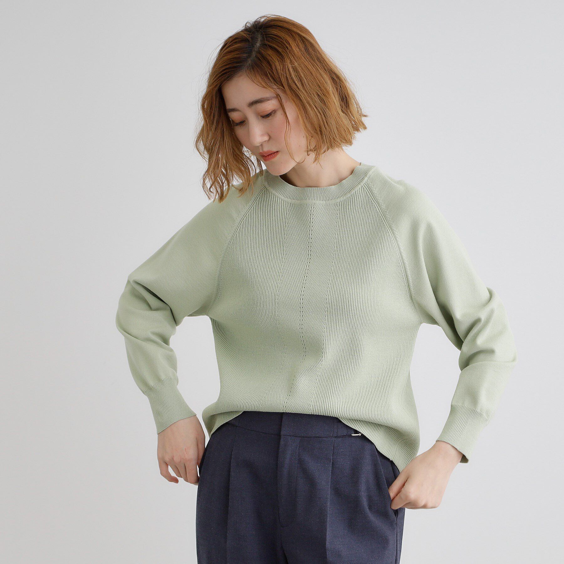 grove「畦編みクルーネックニット」|ニット・セーター|