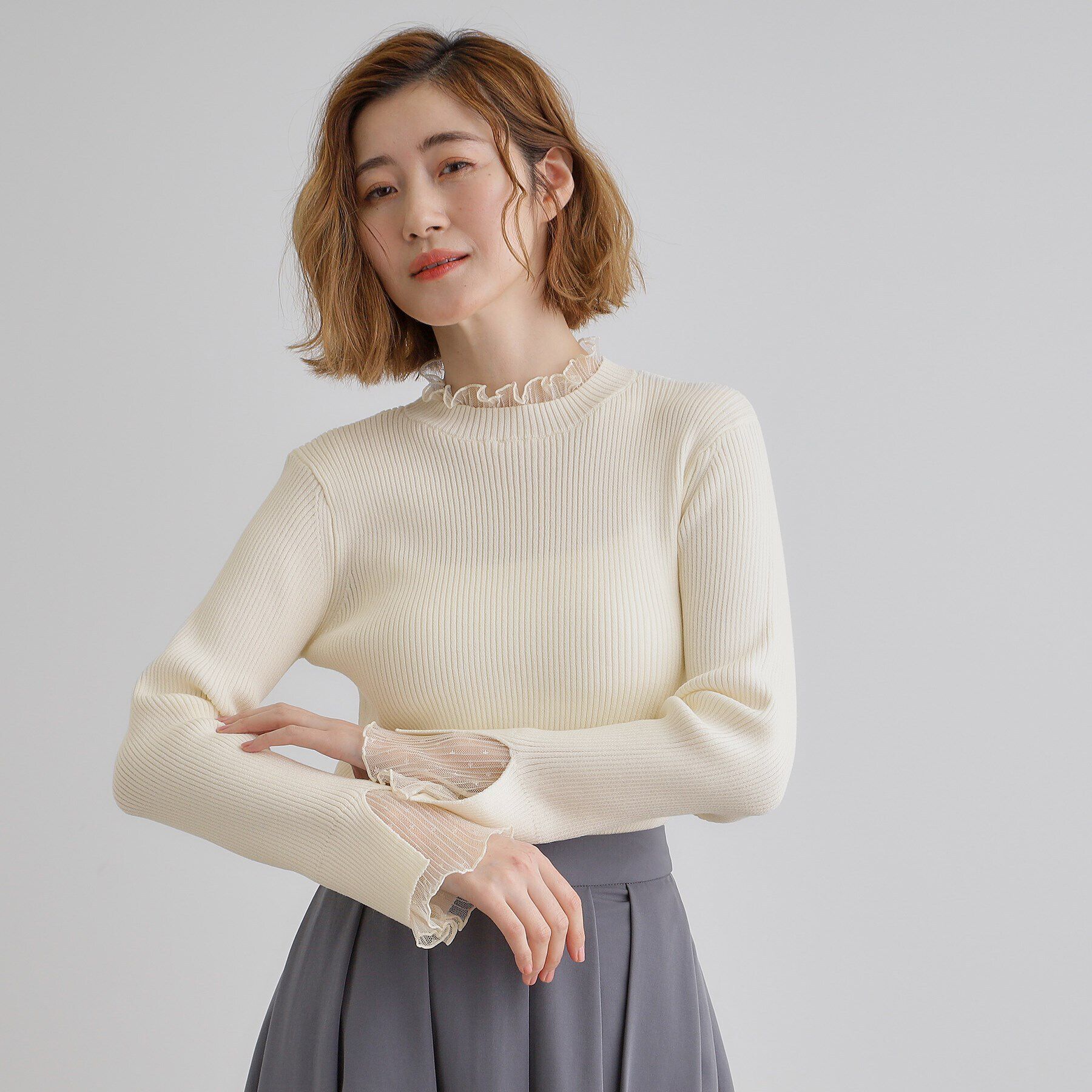 grove「チュールプリーツレイヤードプルオーバー」|ニット・セーター|