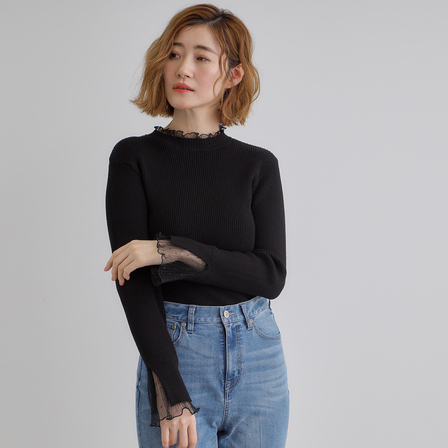 grove「チュールプリーツレイヤードプルオーバー」|ニット・セーター|