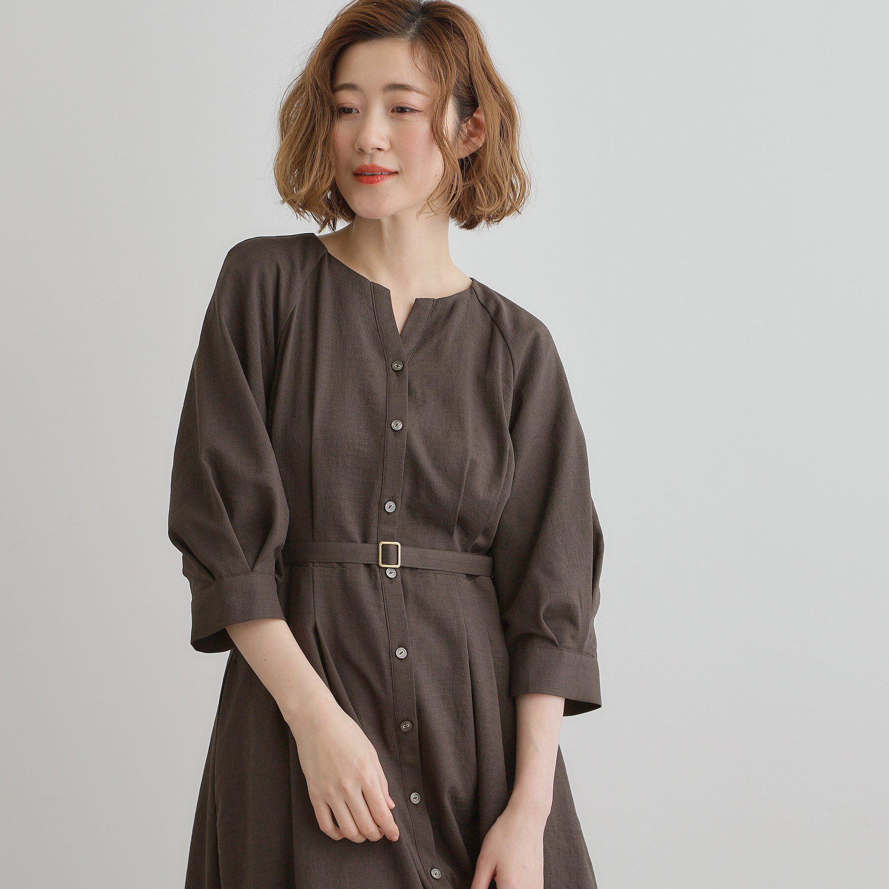 grove「麻調メッシュラグランスリーブワンピース」|ワンピース|