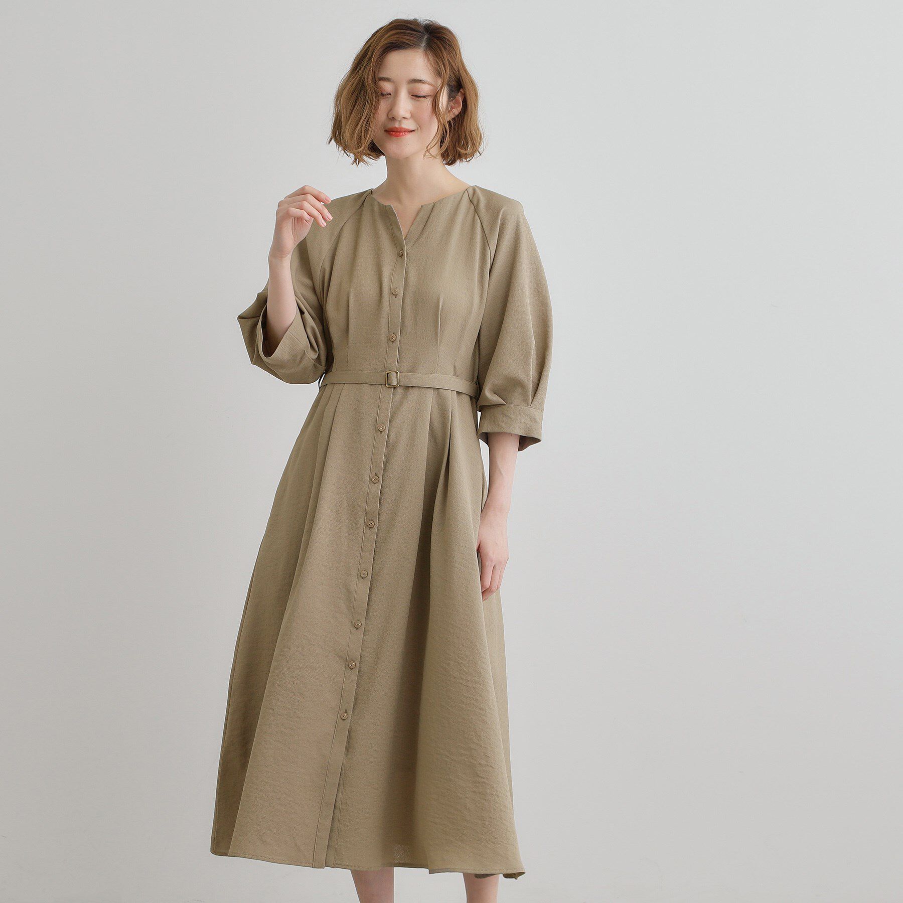 grove「麻調メッシュラグランスリーブワンピース」|ワンピース|