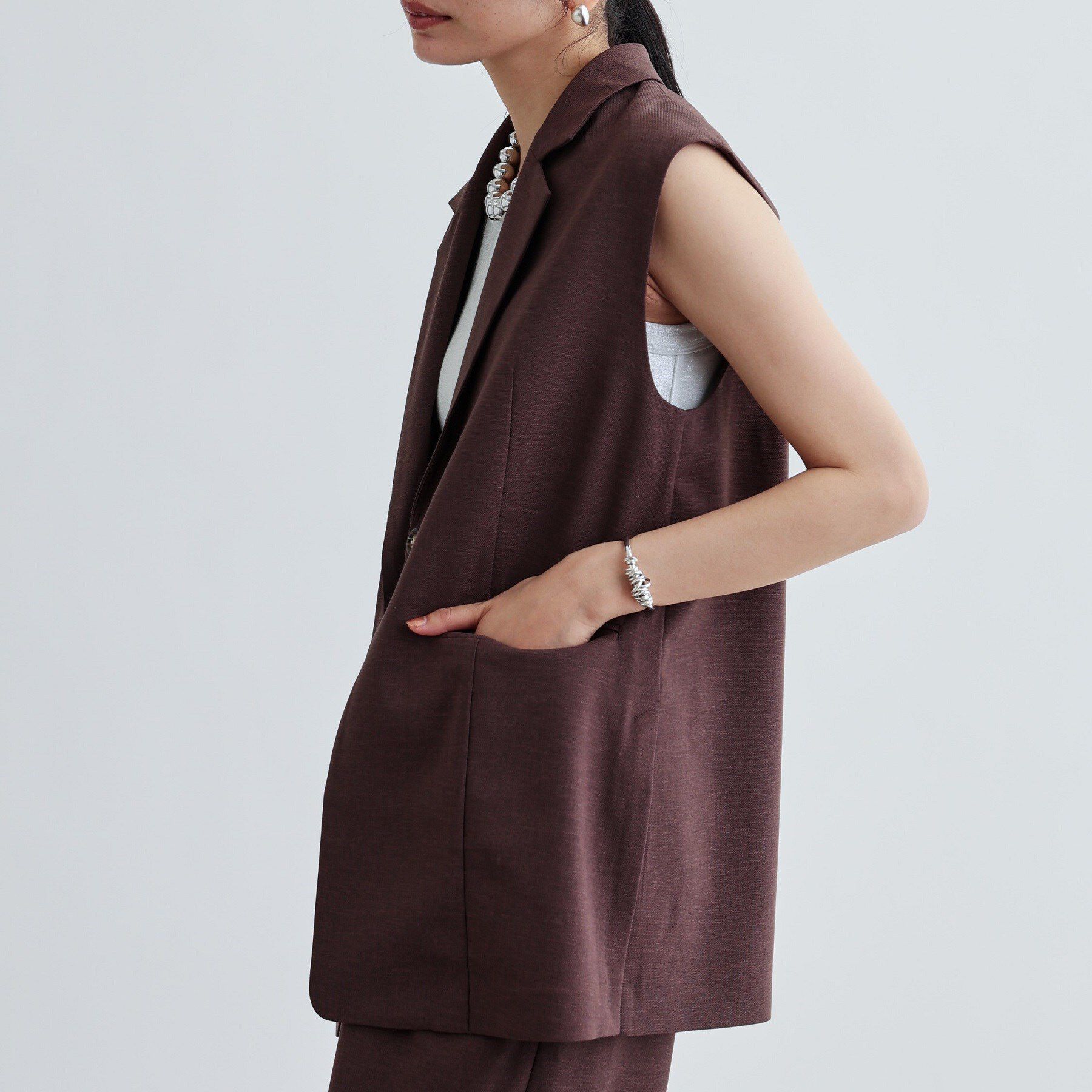 GALLEST「【セットアップ対応】リネンライクジレジャケット【カセット服/通勤・オフィス】」|ベスト・ジレ|