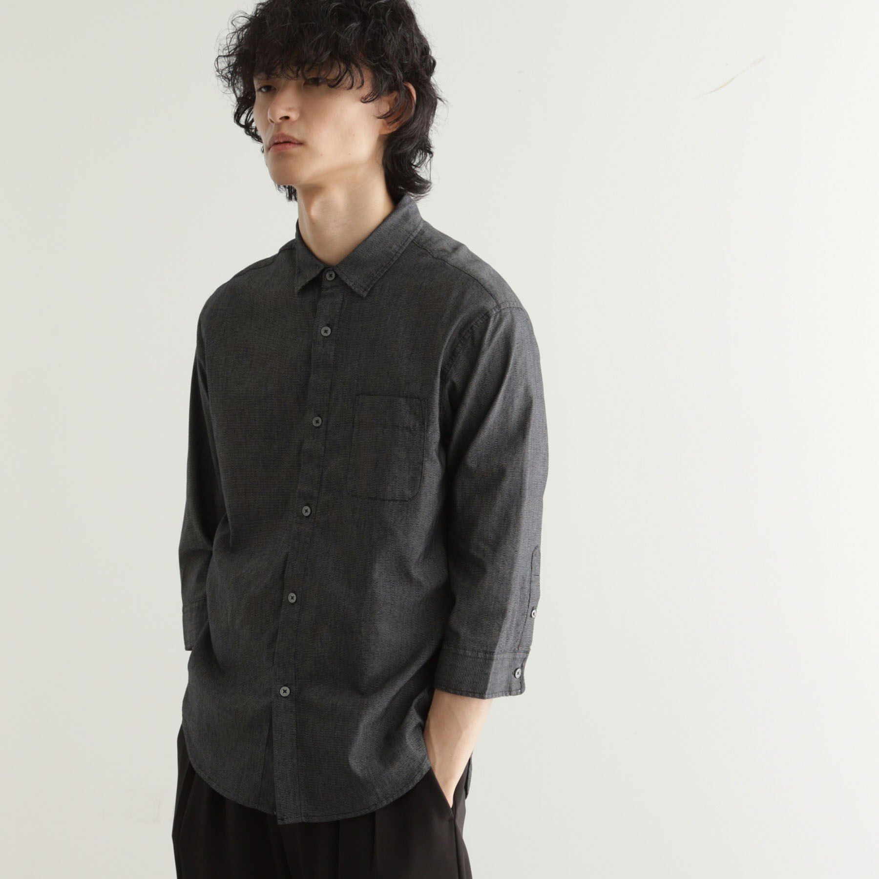 tk.TAKEO KIKUCHI「綿麻混七分袖シャツ」|シャツ・ブラウス|ブラック(719)