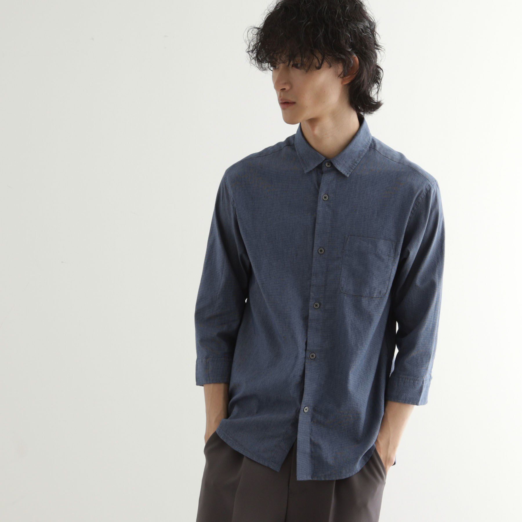 tk.TAKEO KIKUCHI「綿麻混七分袖シャツ」|シャツ・ブラウス|ネイビー(794)