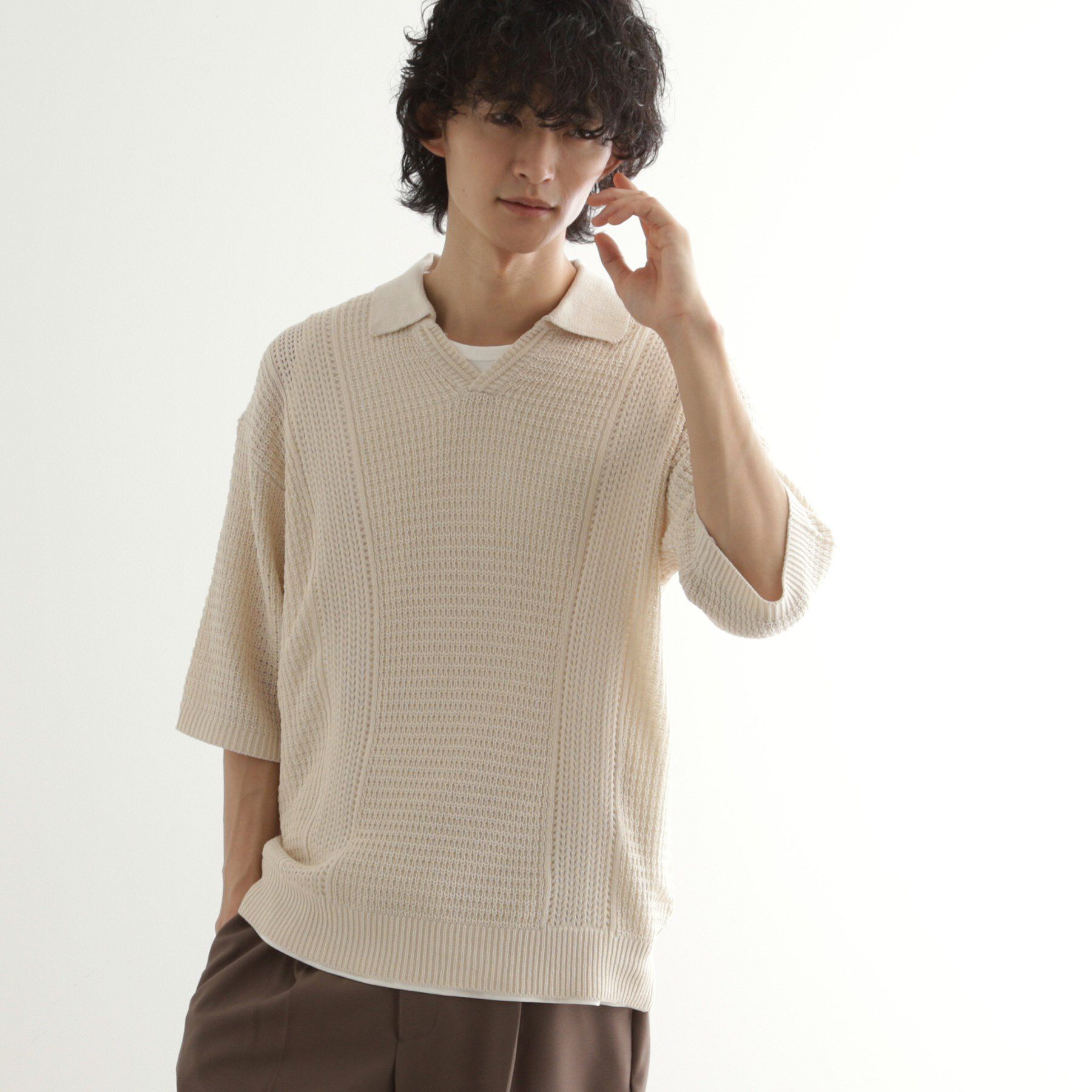 tk.TAKEO KIKUCHI「リネンライクニットポロシャツ」|ニット・セーター|