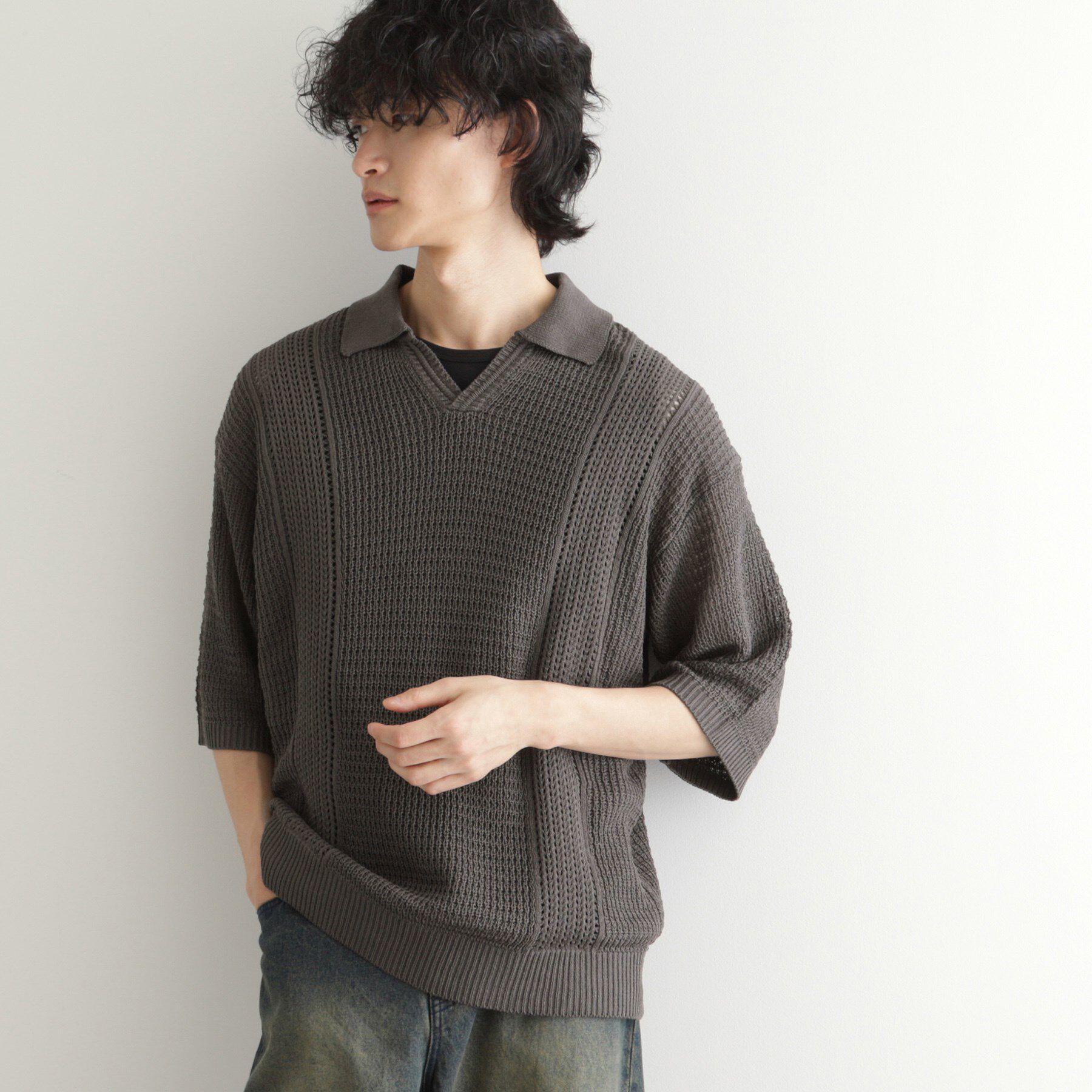tk.TAKEO KIKUCHI「リネンライクニットポロシャツ」|ニット・セーター|