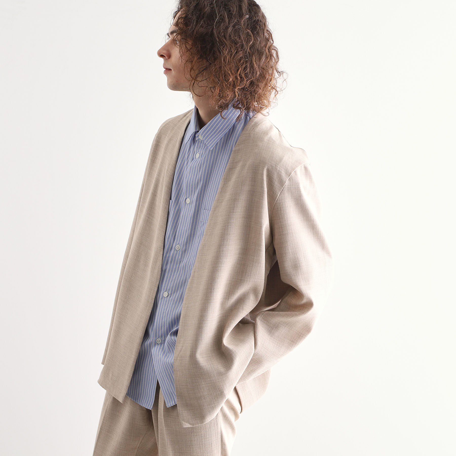 tk.TAKEO KIKUCHI「テックキャンバスノーカラージャケット」|ノーカラージャケット|ベージュ(052)