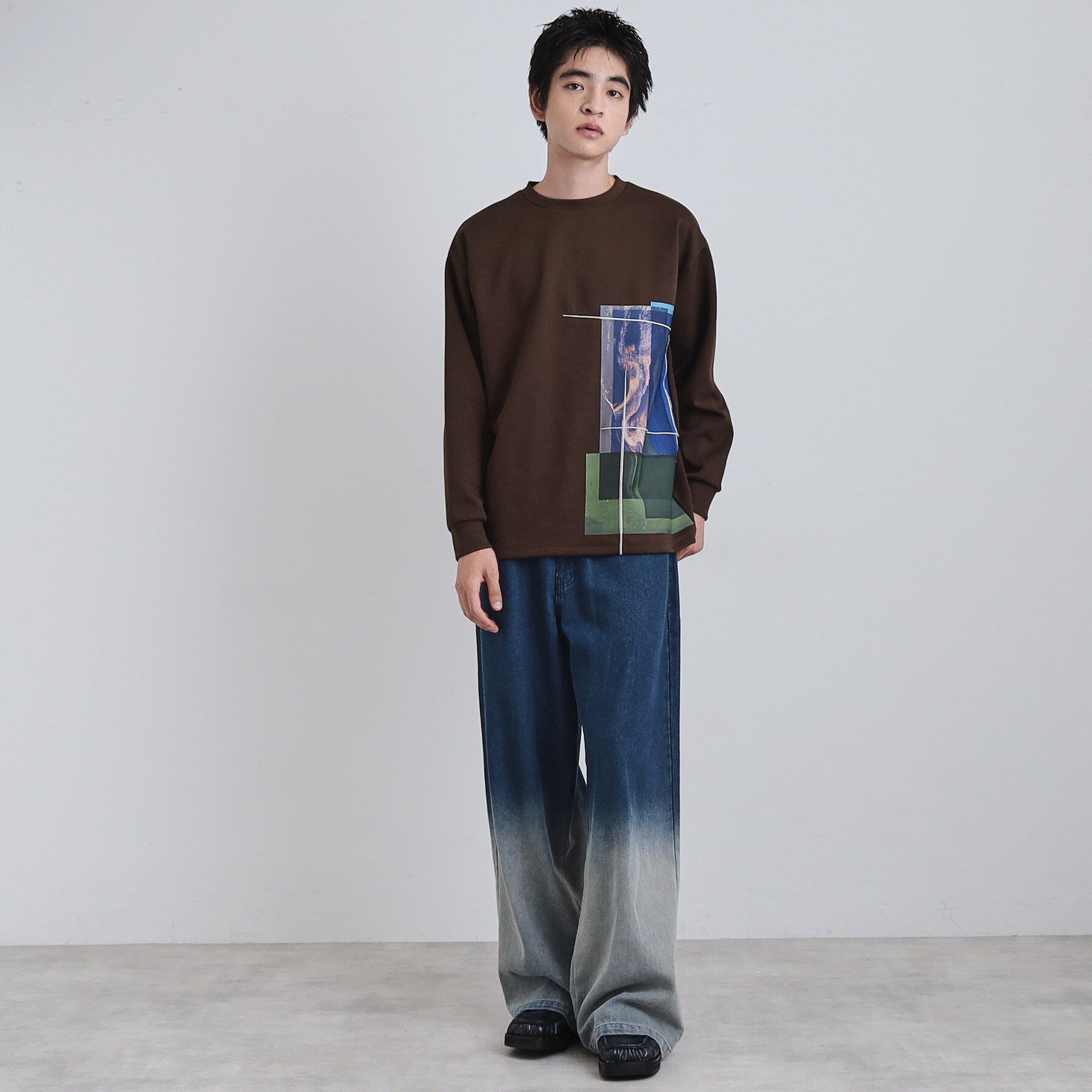 tk.TAKEO KIKUCHI「長袖 サイドスタックプリントカットソー」|Tシャツ・カットソー|