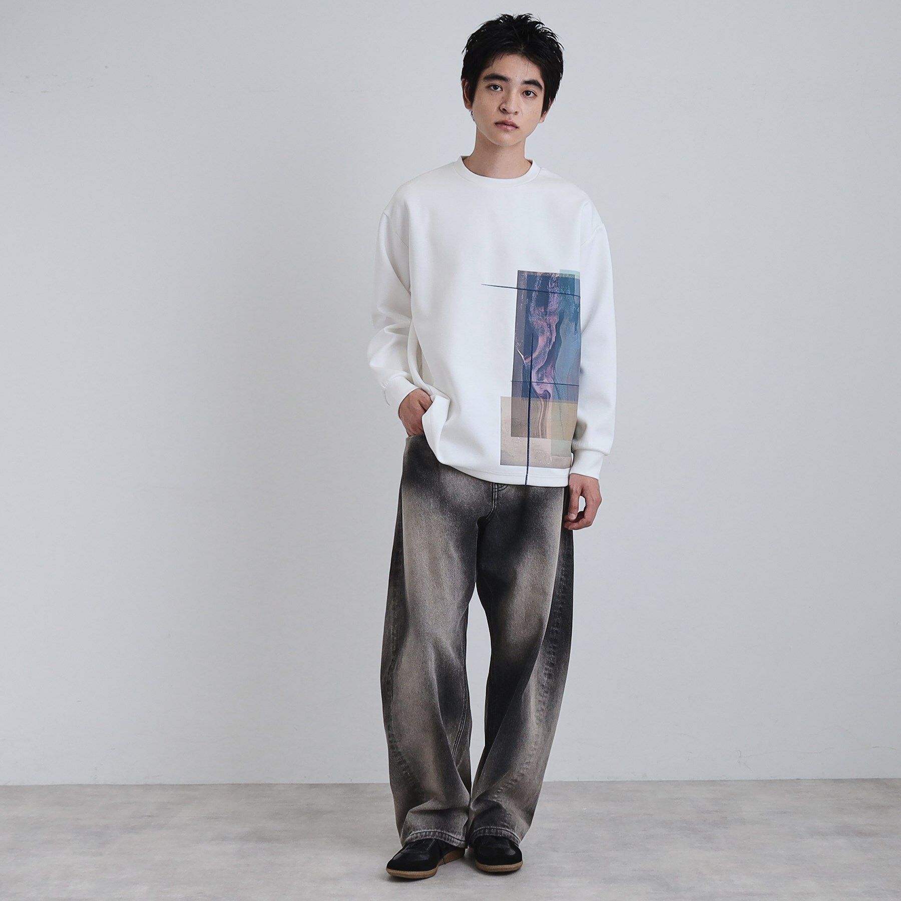 tk.TAKEO KIKUCHI「長袖 サイドスタックプリントカットソー」|Tシャツ・カットソー|