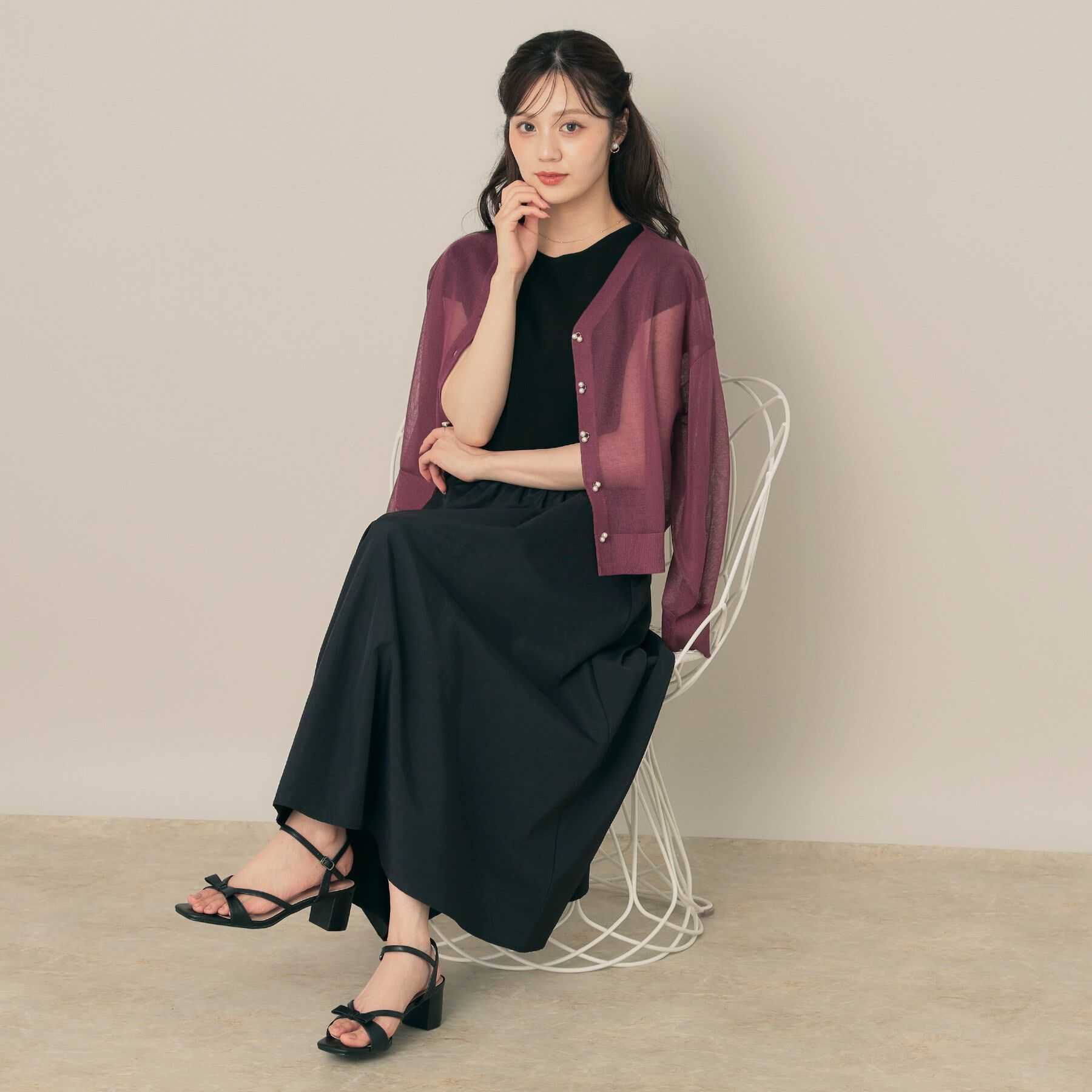 Couture broach「【秋カラー・オシャレな透け感】ダブルパール調シアーカーディガン」|カーディガン|