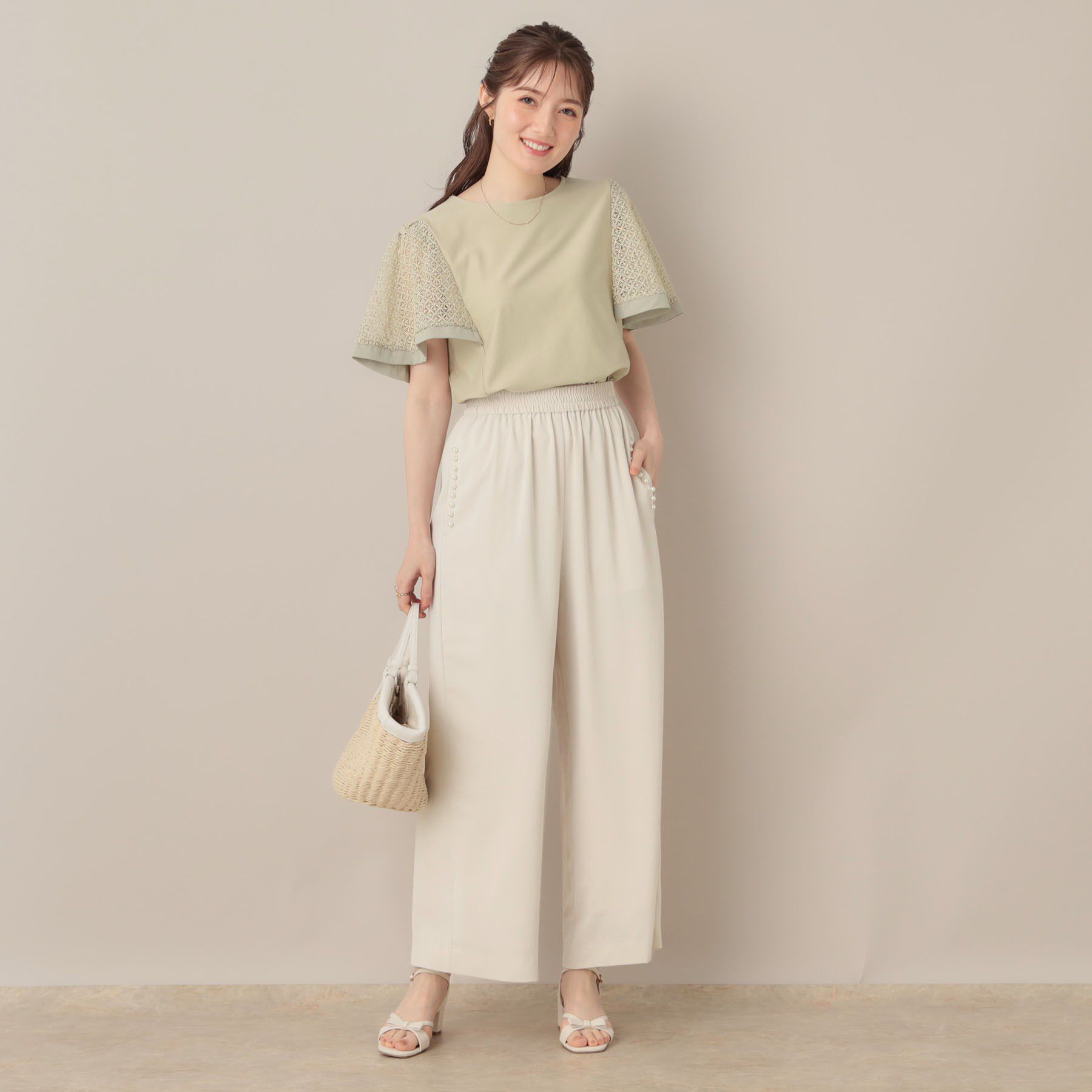 Couture broach「【接触冷感・5分袖】ケミカルレースフレアスリーブトップス」|Tシャツ・カットソー|