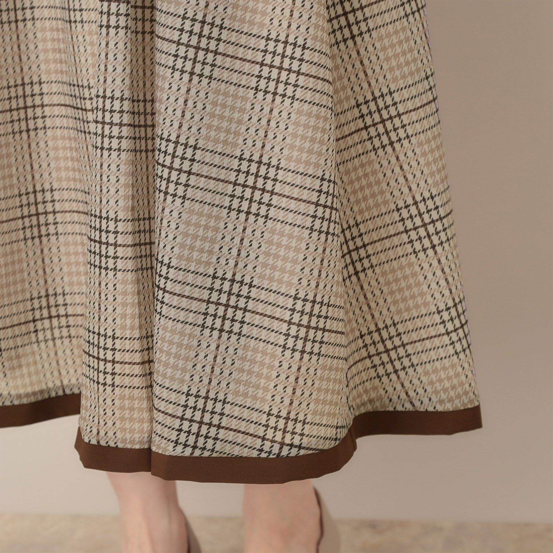 Couture broach「【美シルエット・5分袖】シアーチェックオーガンワンピース」|ワンピース|