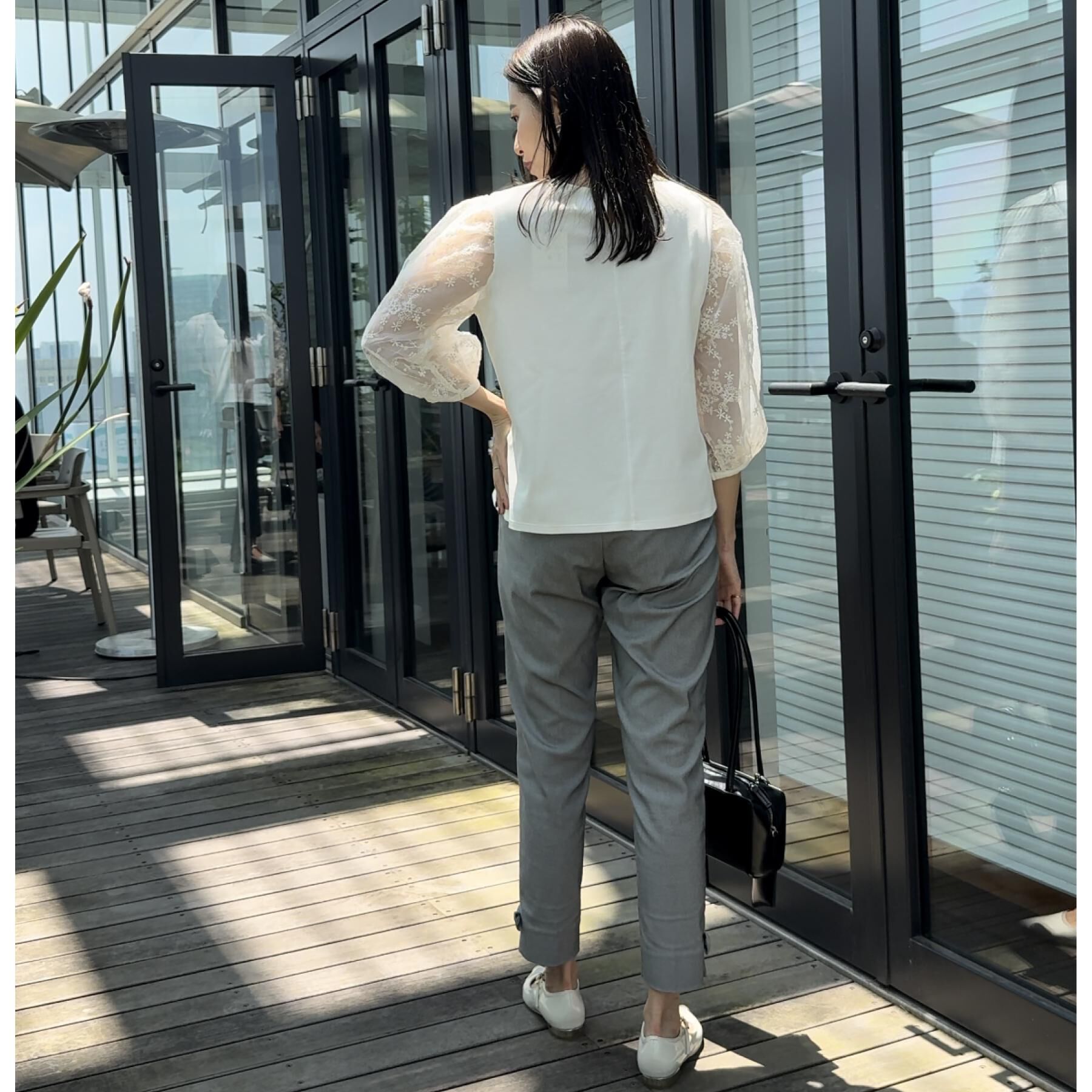 Couture broach「【接触冷感・UVカット・マシンウォッシャブル】袖レースドッキングカットソー」|Tシャツ・カットソー|