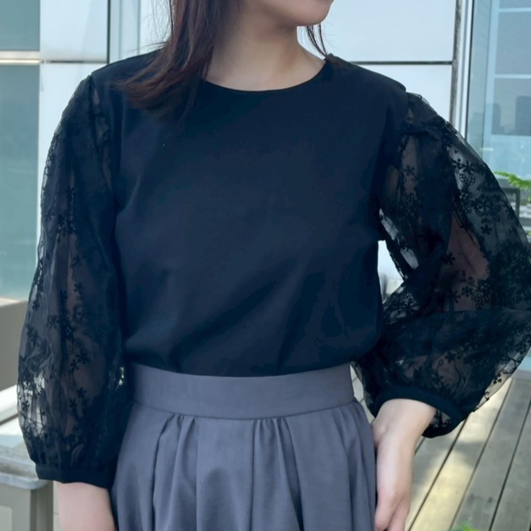 Couture broach「【接触冷感・UVカット・マシンウォッシャブル】袖レースドッキングカットソー」|Tシャツ・カットソー|