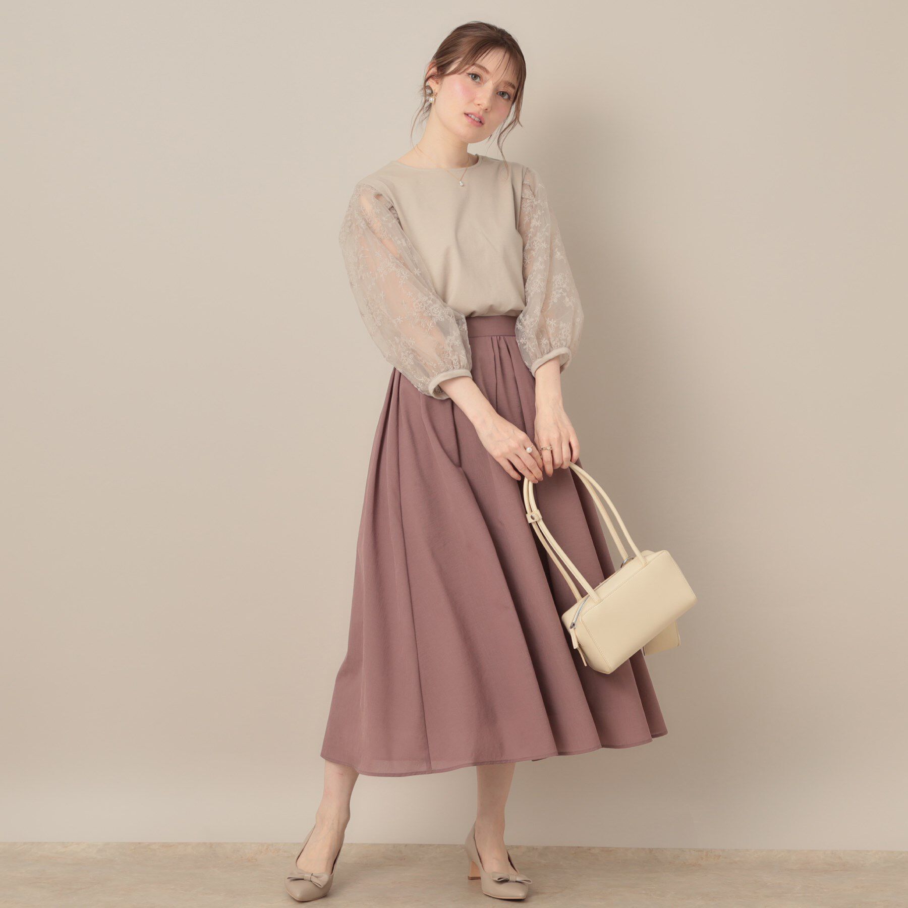 Couture broach「【接触冷感・UVカット・マシンウォッシャブル】袖レースドッキングカットソー」|Tシャツ・カットソー|