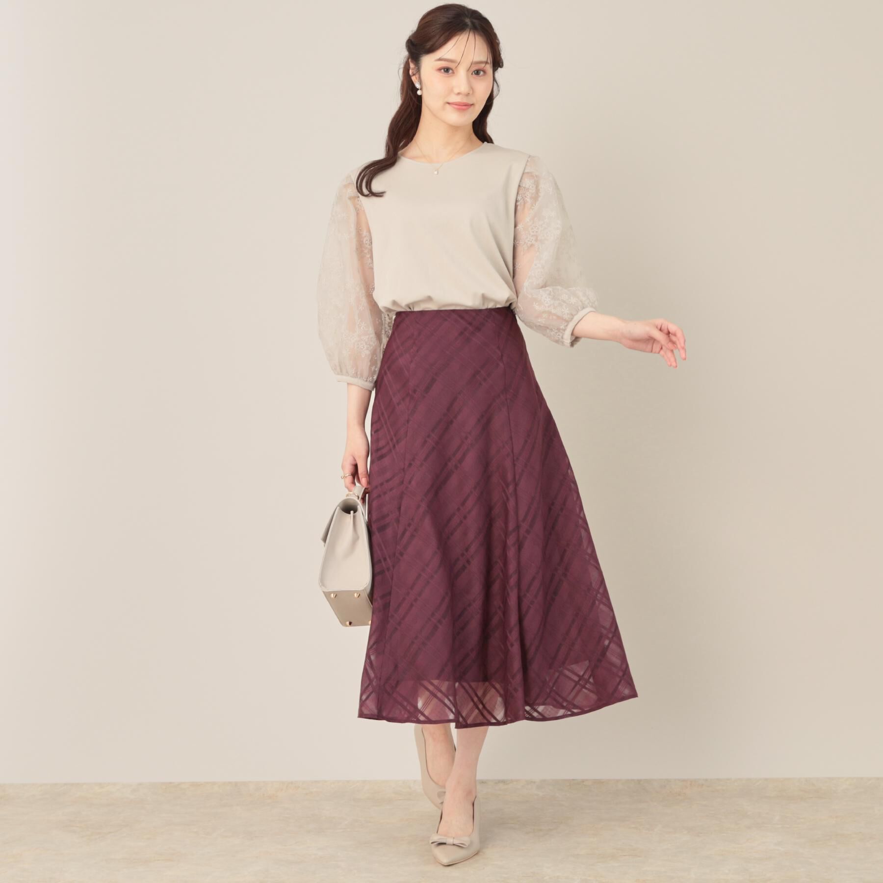 Couture broach「【接触冷感・UVカット・マシンウォッシャブル】袖レースドッキングカットソー」|Tシャツ・カットソー|