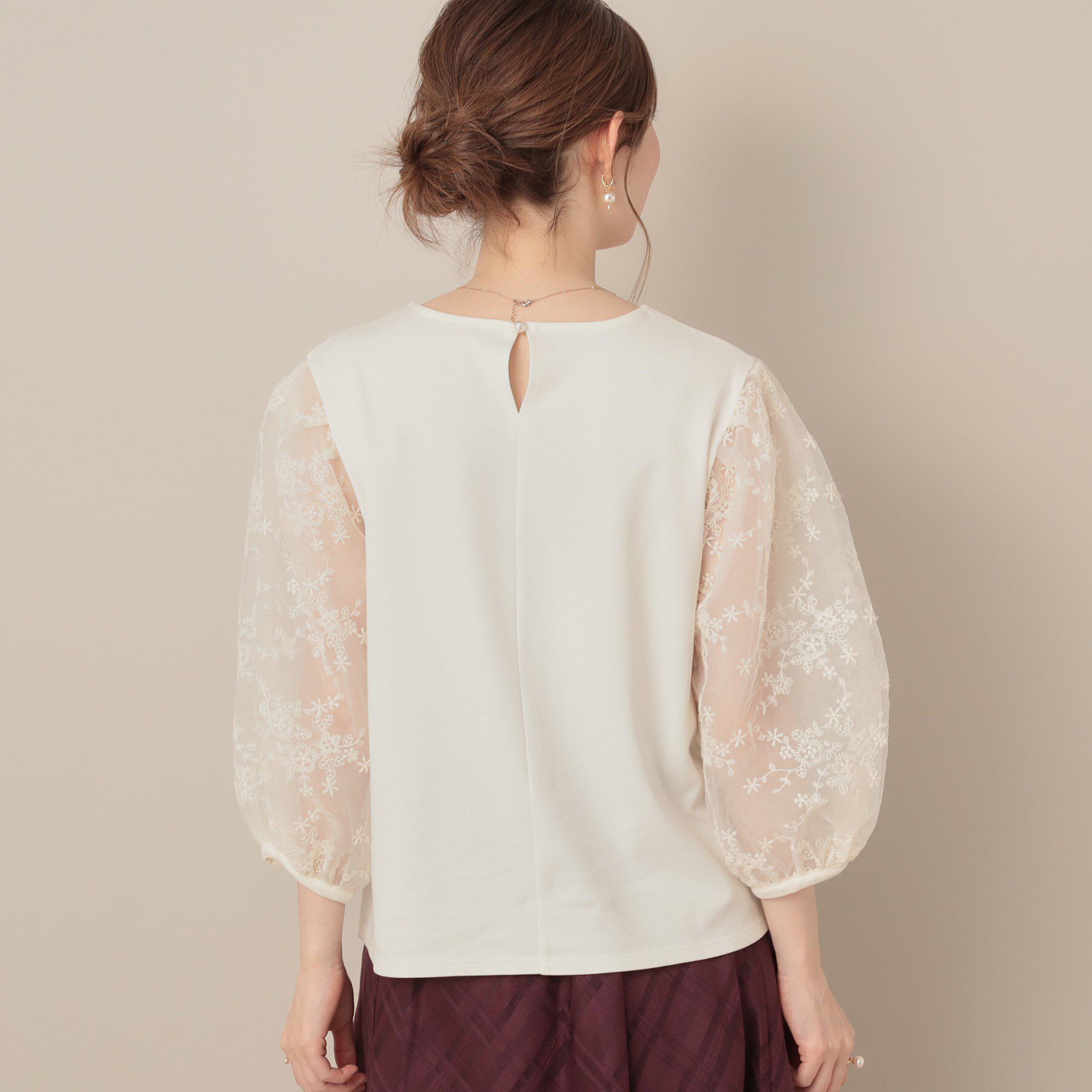 Couture broach「【接触冷感・UVカット・マシンウォッシャブル】袖レースドッキングカットソー」|Tシャツ・カットソー|