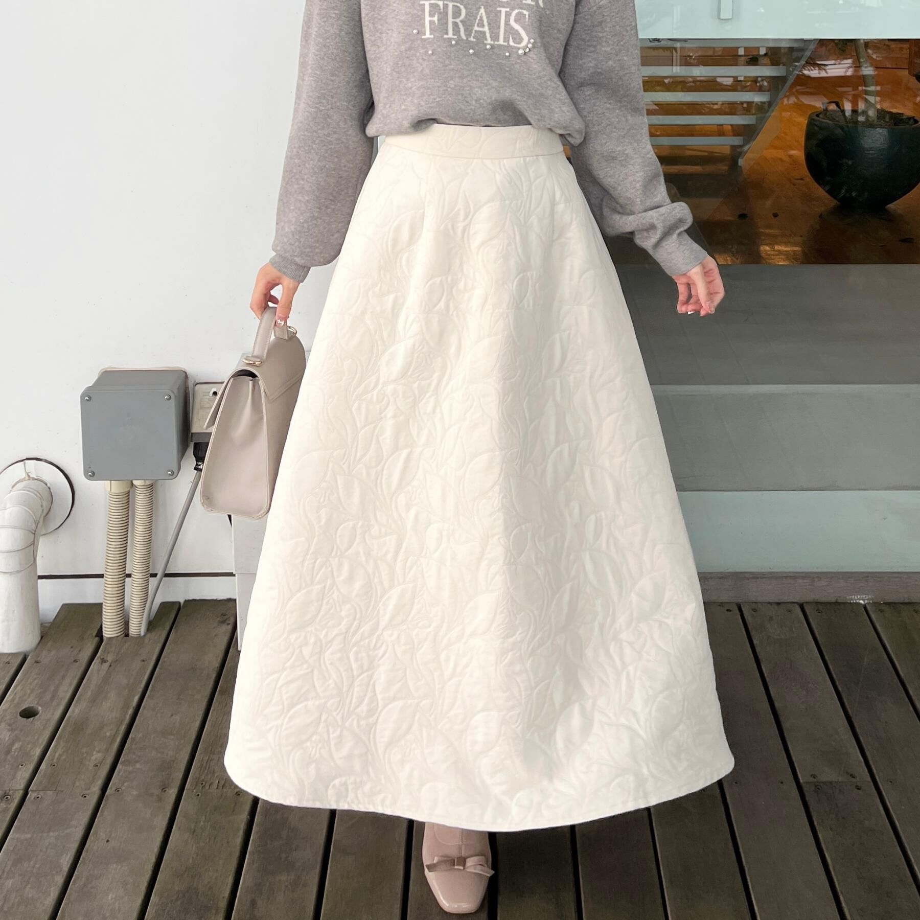 Couture broach「【洗える】リーフジャカード フレアスカート」|スカート|