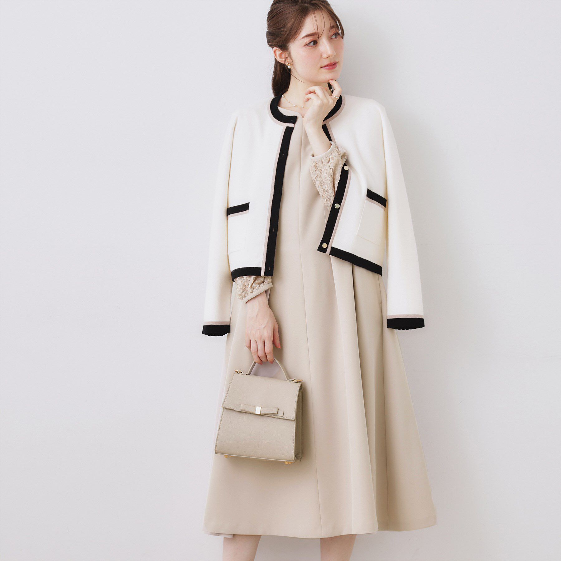 Couture broach「【ハレの日・通勤】レース袖タックフレアワンピース」|ワンピース|