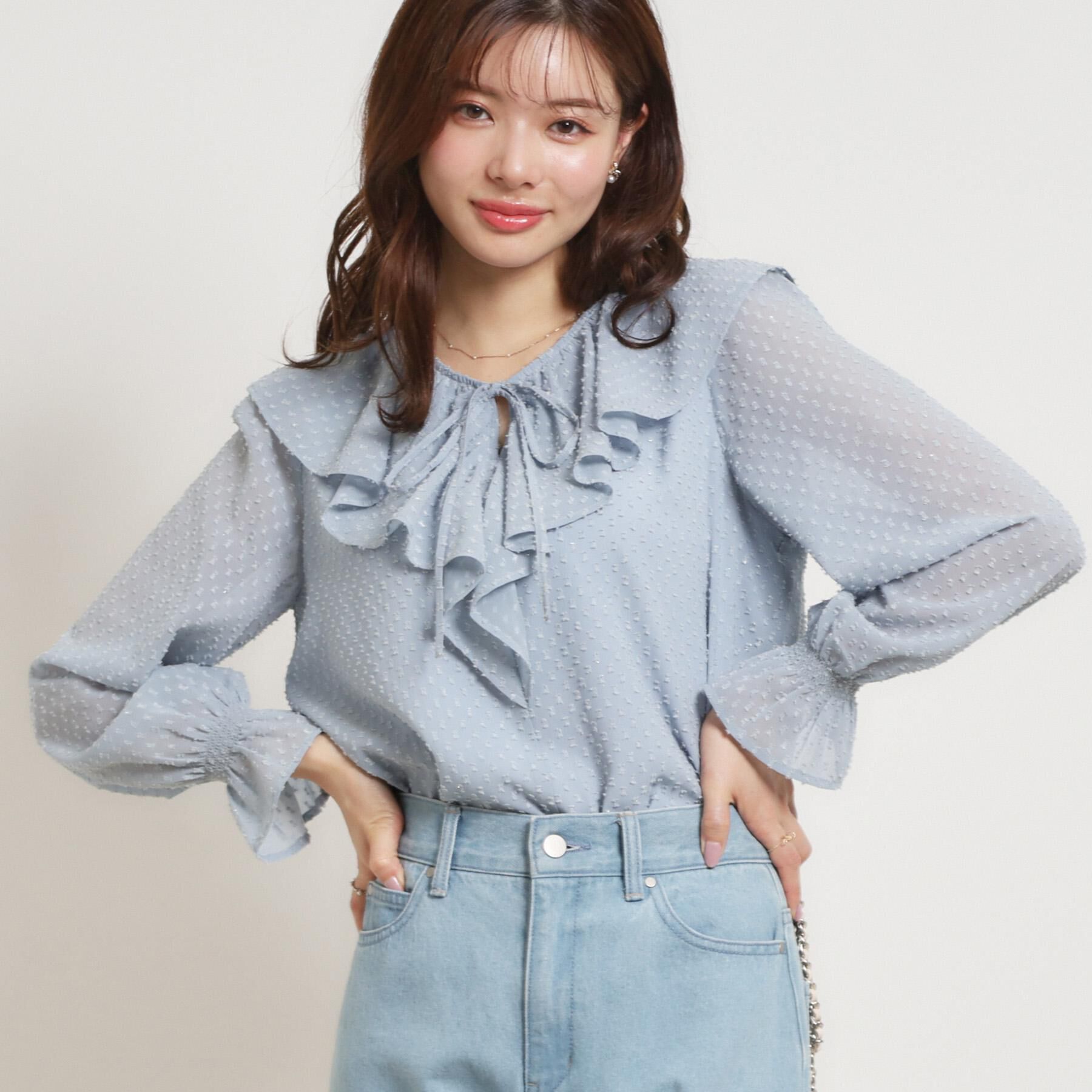 Couture broach「【着映え・洗える】ラメカットドビーフリルブラウス」|シャツ・ブラウス|