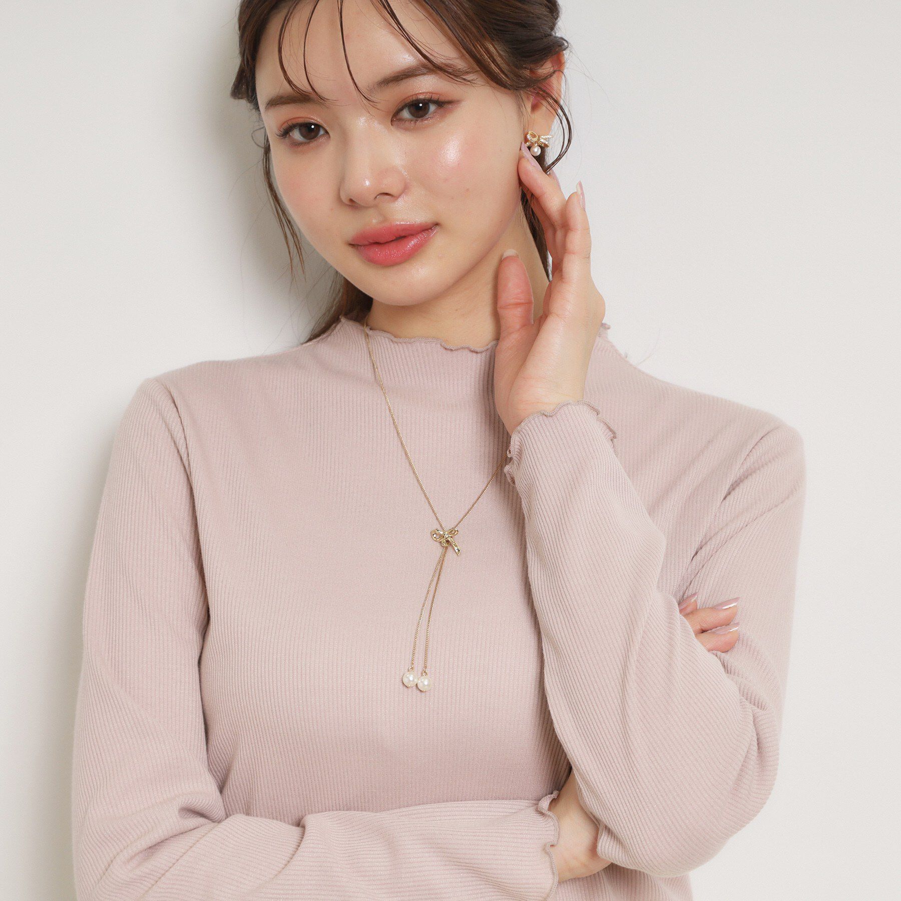 Couture broach「リボンパール調ロングネックレス」|ネックレス|