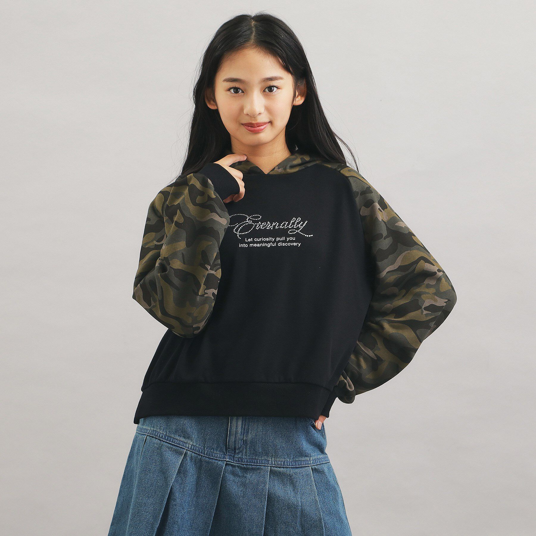 PINK-latte「ラグランラインストーンパーカ」|パーカー|