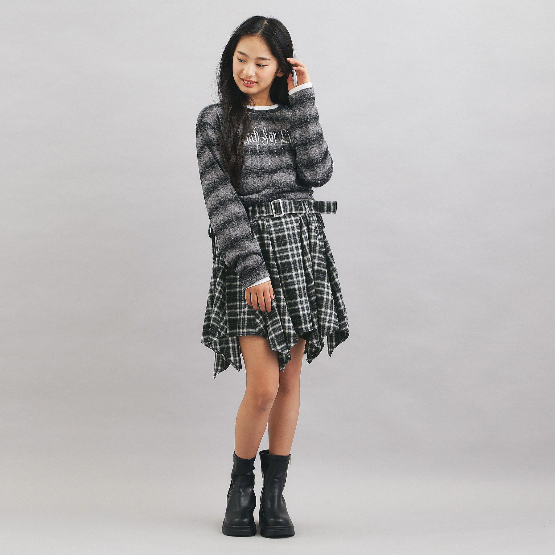 PINK-latte「チェック変形ヘムスカート」|スカート|