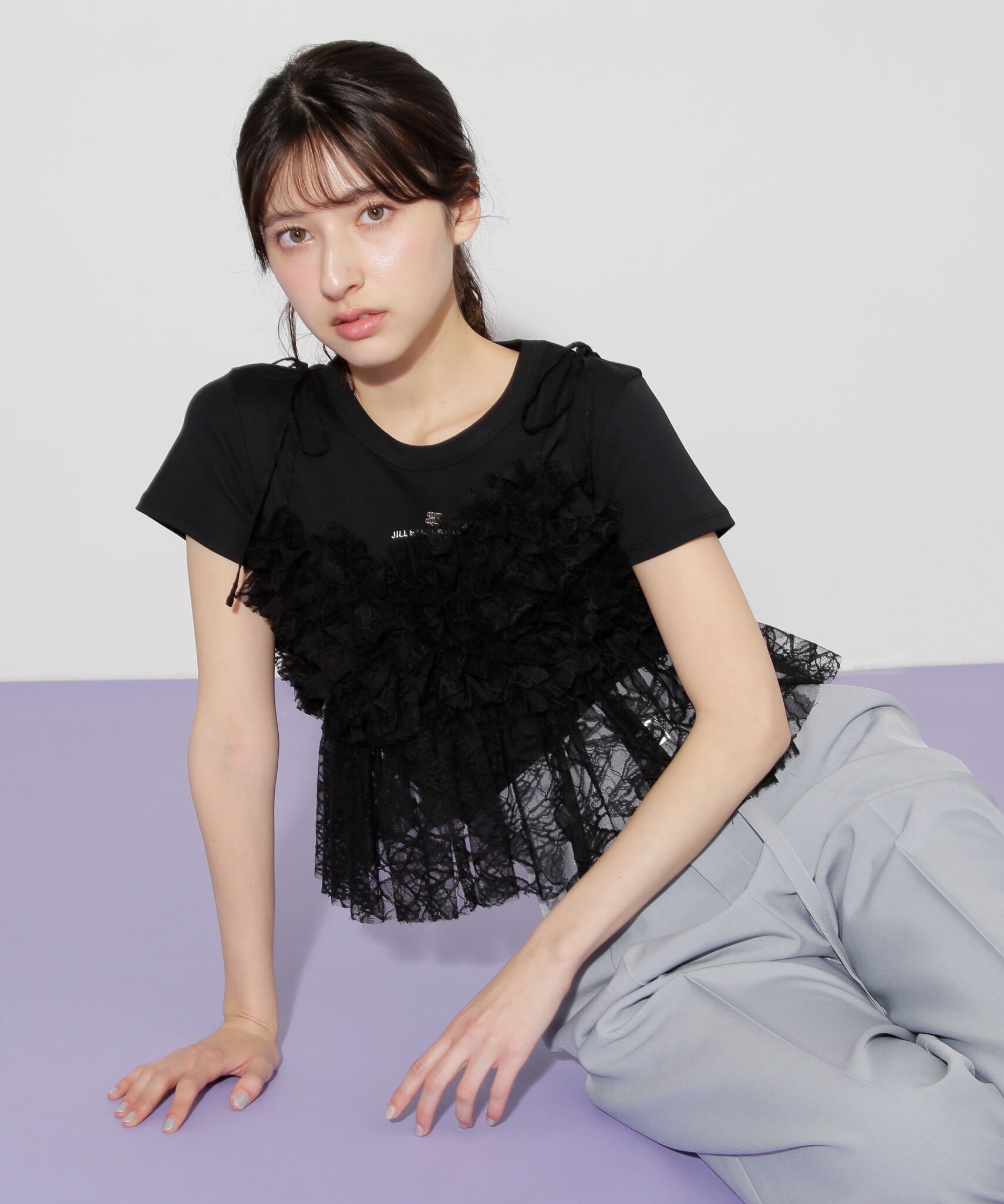  「フリルレースキャミ」|シャツ・ブラウス|ブラック