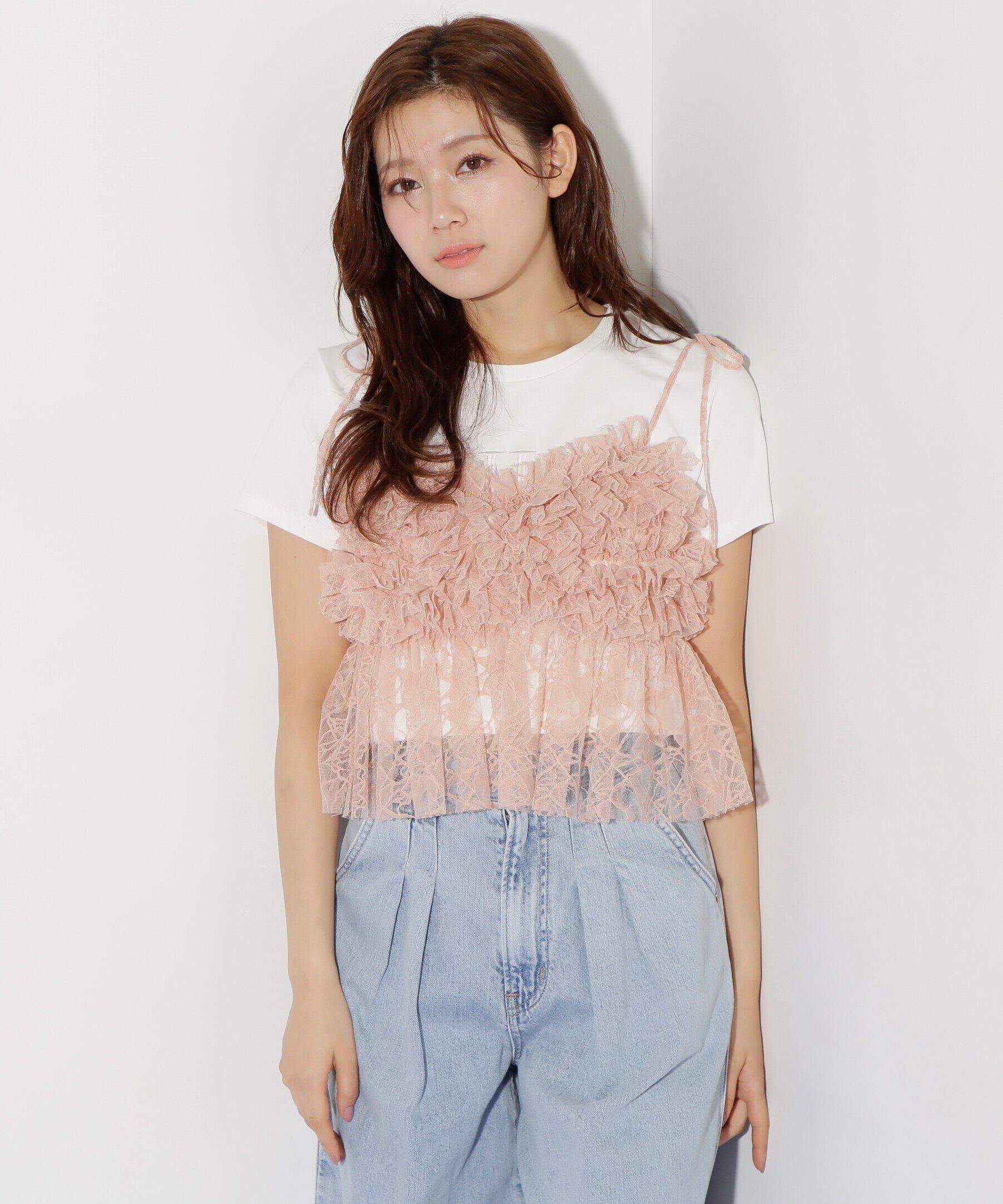  「フリルレースキャミ」|シャツ・ブラウス|ピンク