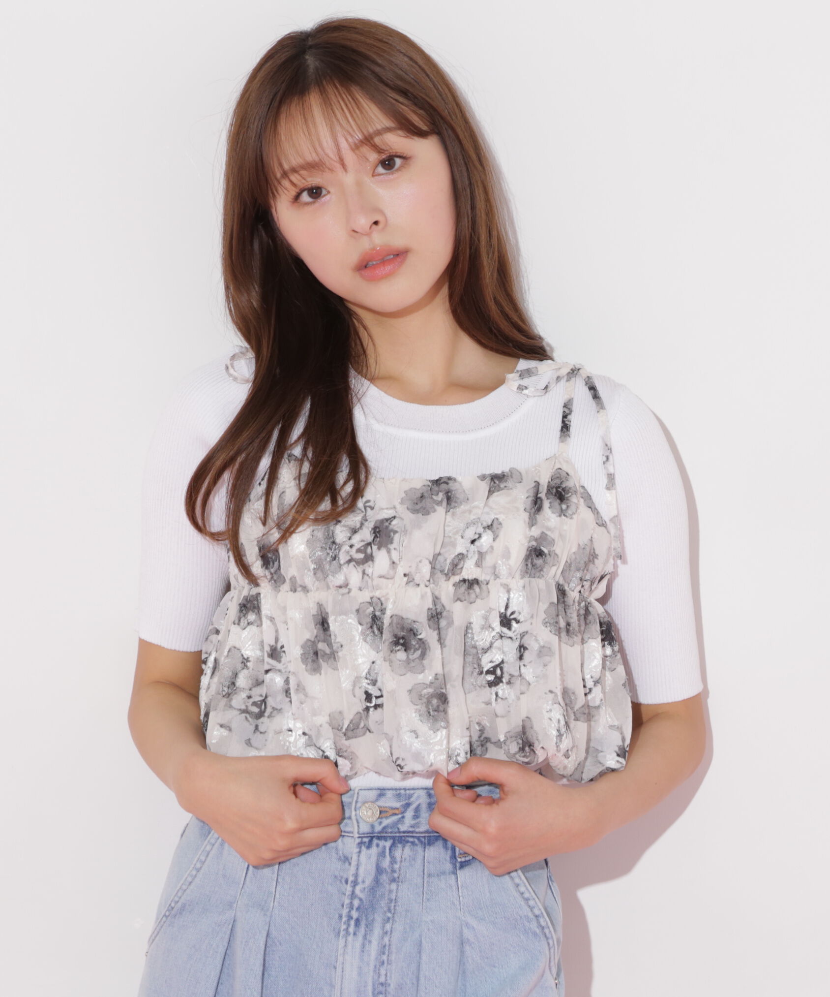  「バルーンフリルキャミ付きニットセット」|ニット・セーター|エクリュ1