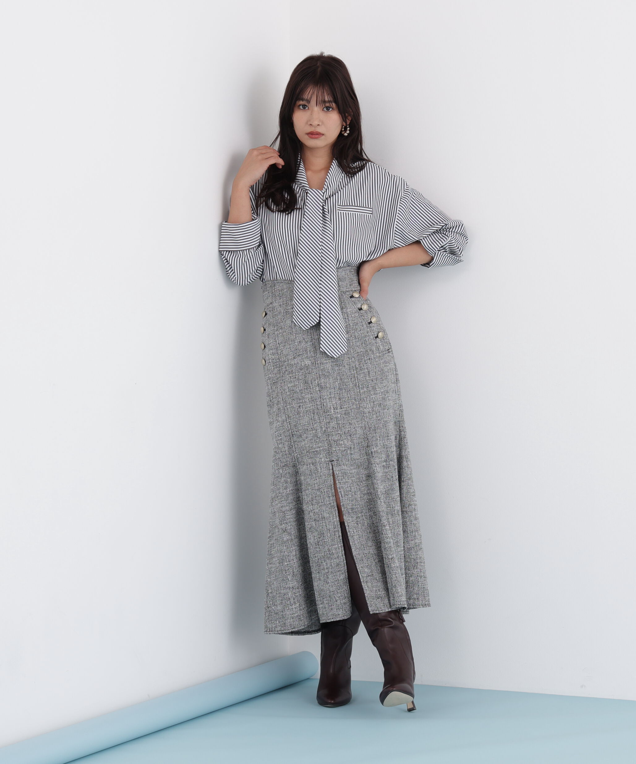  「ストライプタイネックシャツ」|シャツ・ブラウス|