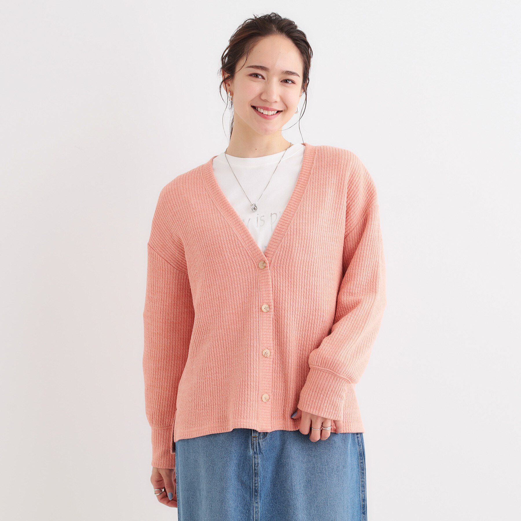 SHOO･LA･RUE「【S-LL】柔らかさが癖になる 凹凸Vネックカーディガン」|カーディガン|