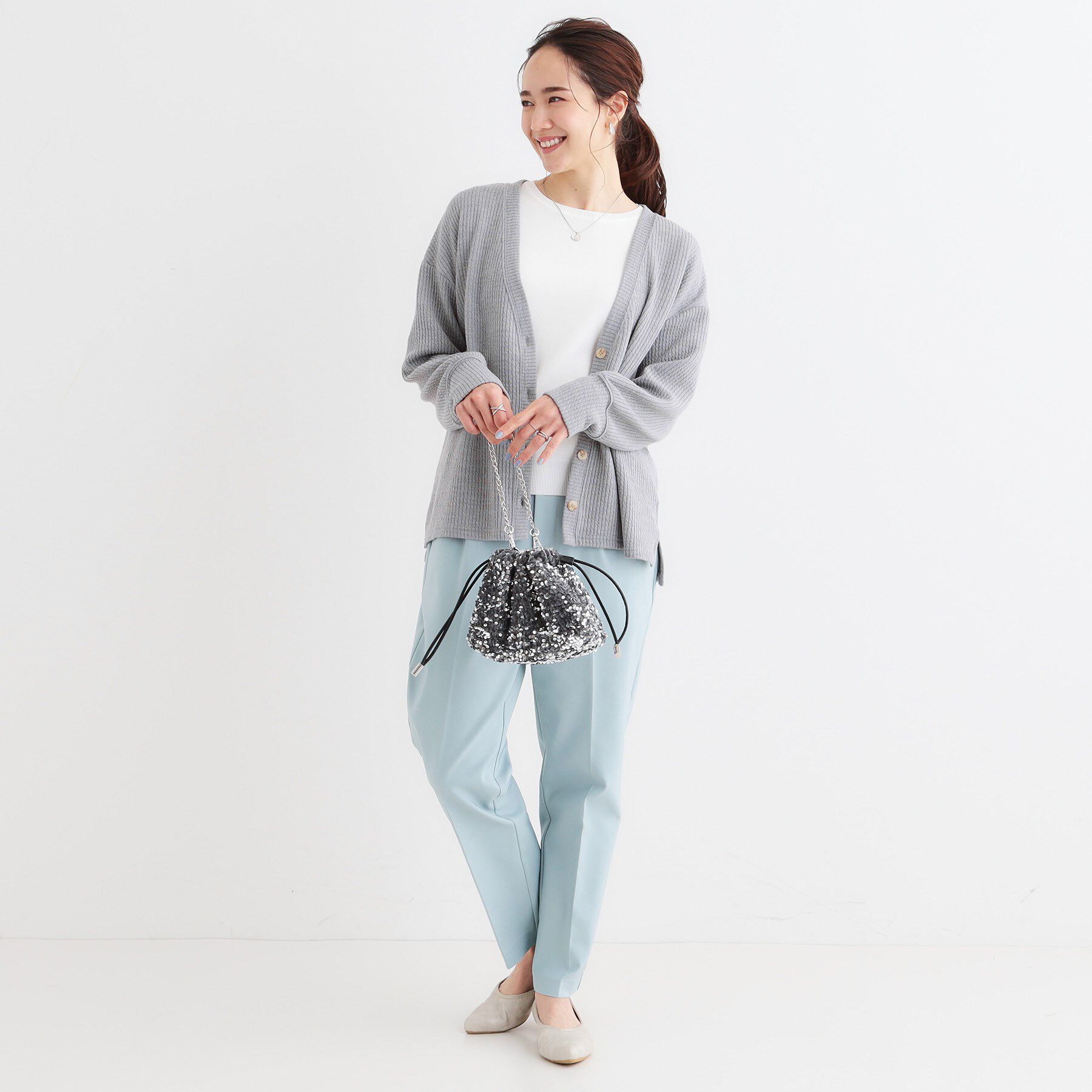 SHOO･LA･RUE「【S-LL】柔らかさが癖になる 凹凸Vネックカーディガン」|カーディガン|