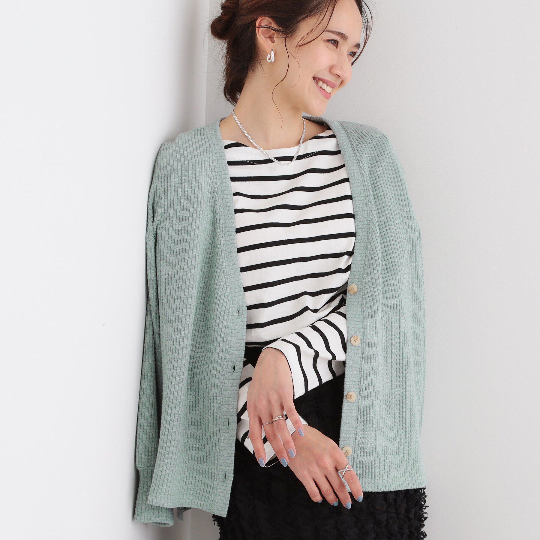 SHOO･LA･RUE「【S-LL】柔らかさが癖になる 凹凸Vネックカーディガン」|カーディガン|ミントグリーン(02
