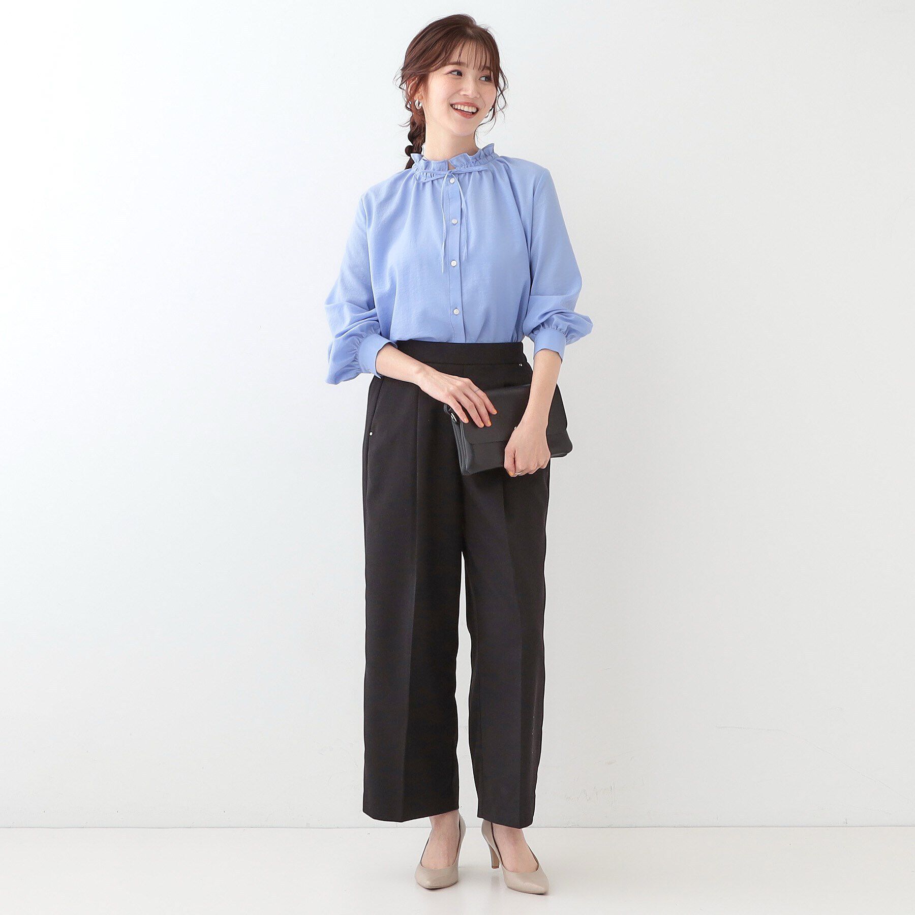 SHOO･LA･RUE「【洗える/UV/吸水速乾/アンチピリング/S-LL】襟フリルデザインシャツ」|シャツ・ブラウス|