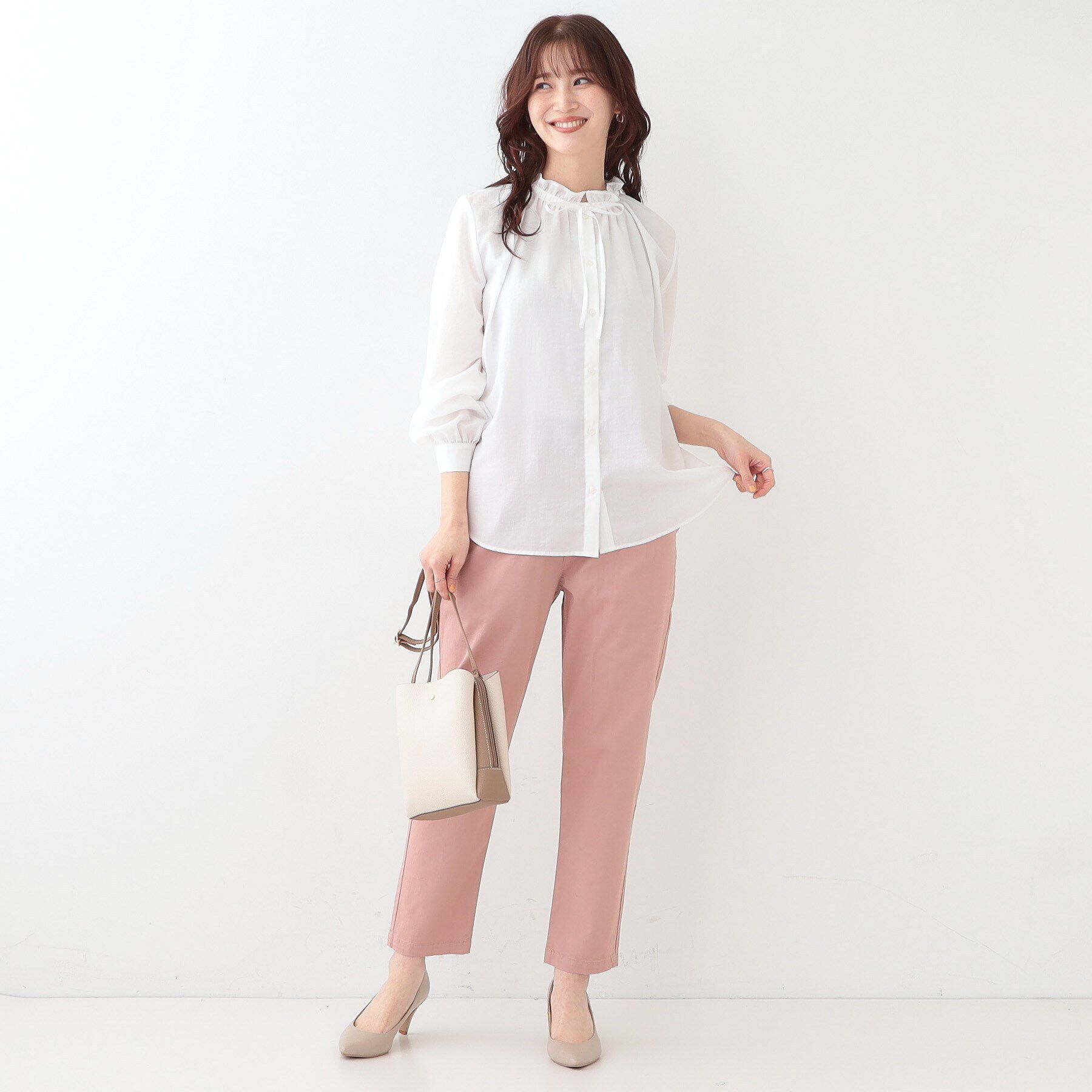 SHOO･LA･RUE「【洗える/UV/吸水速乾/アンチピリング/S-LL】襟フリルデザインシャツ」|シャツ・ブラウス|