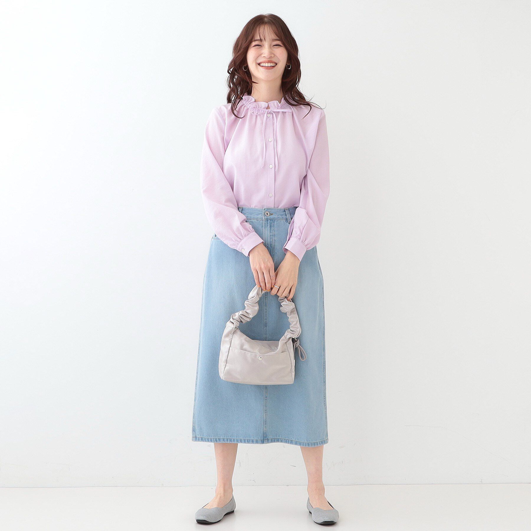 SHOO･LA･RUE「【洗える/UV/吸水速乾/アンチピリング/S-LL】襟フリルデザインシャツ」|シャツ・ブラウス|