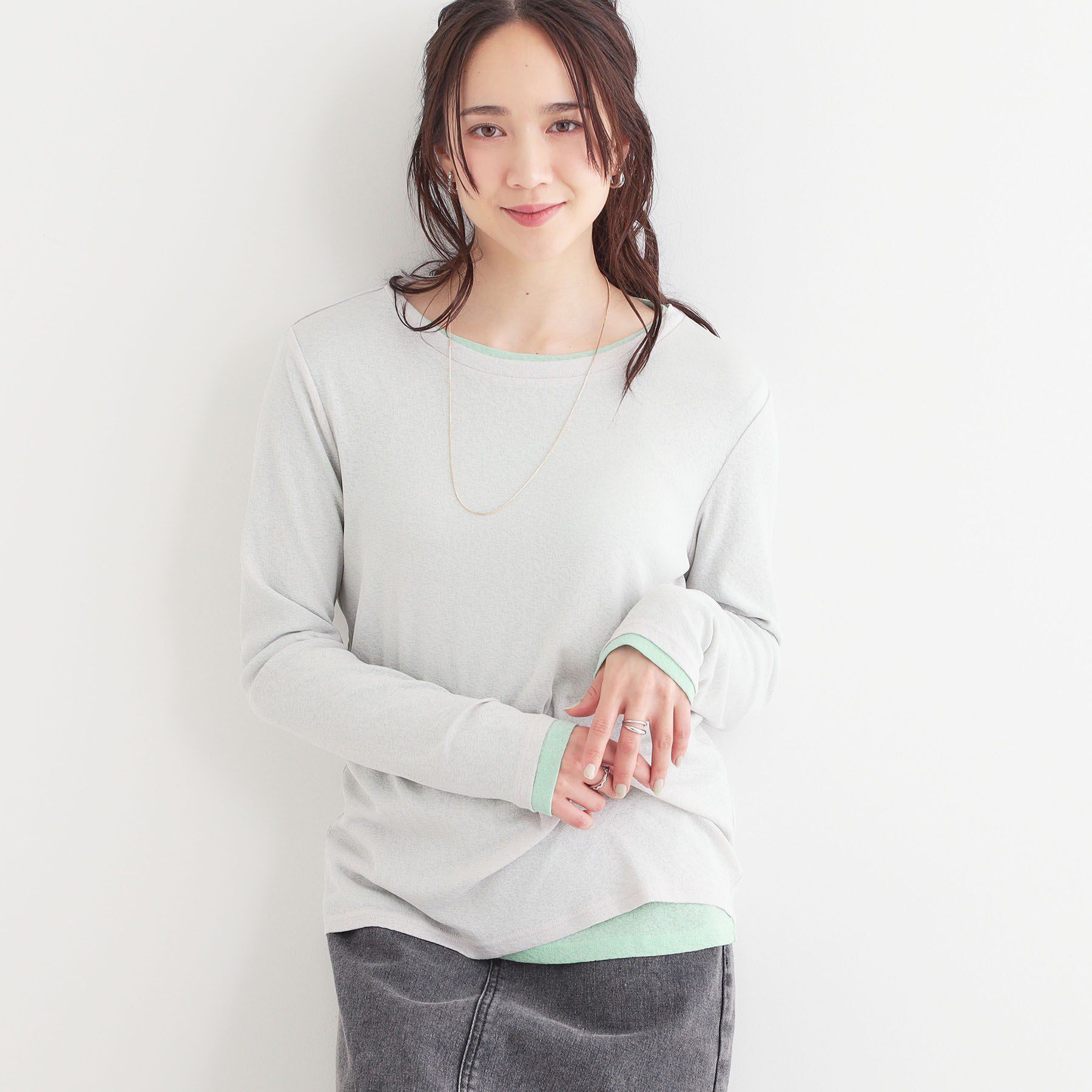 SHOO･LA･RUE「【洗える/S-LL/2点セット】1セットあると便利 シアーレイヤードロンTセット」|その他|ライトグレー(011