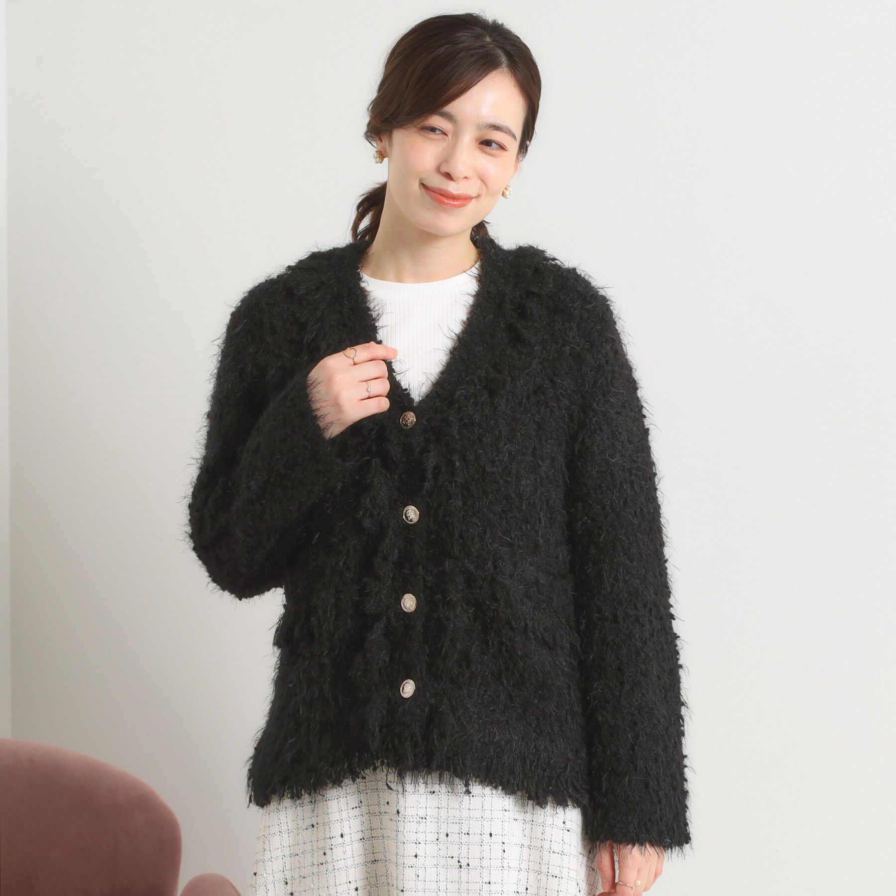 ITS&rsquo;DEMO「ファンシーヤーンニットジャケット」|ノーカラージャケット|