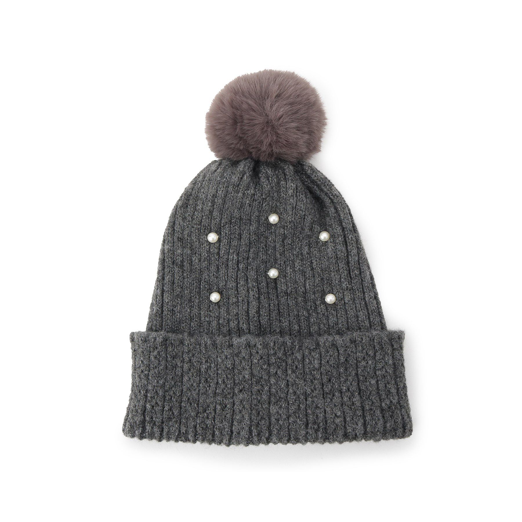 ITS&rsquo;DEMO「フェイクパール付きニット帽」|ニット帽|チャコールグレー(0