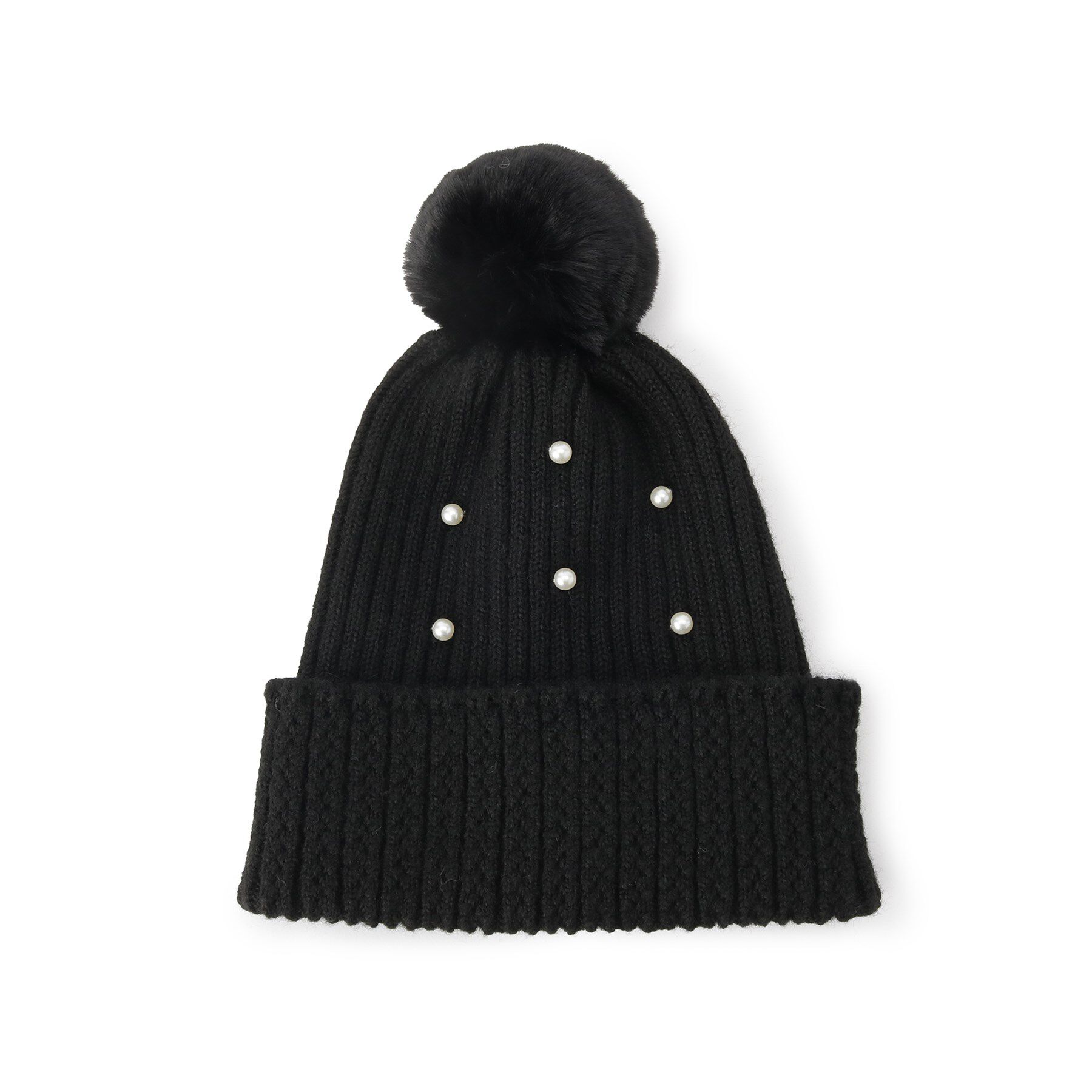 ITS&rsquo;DEMO「フェイクパール付きニット帽」|ニット帽|ブラック(019)
