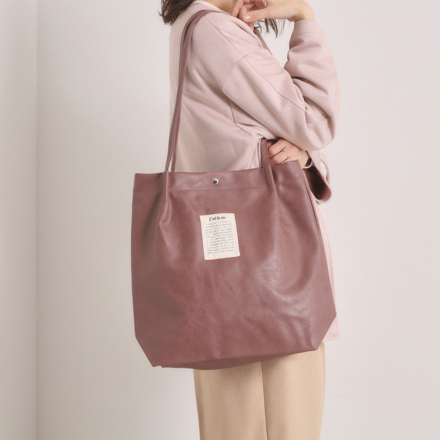 ITS&rsquo;DEMO「【A4対応】合皮ハンドルタックトート」|トートバッグ|ピンク(072)
