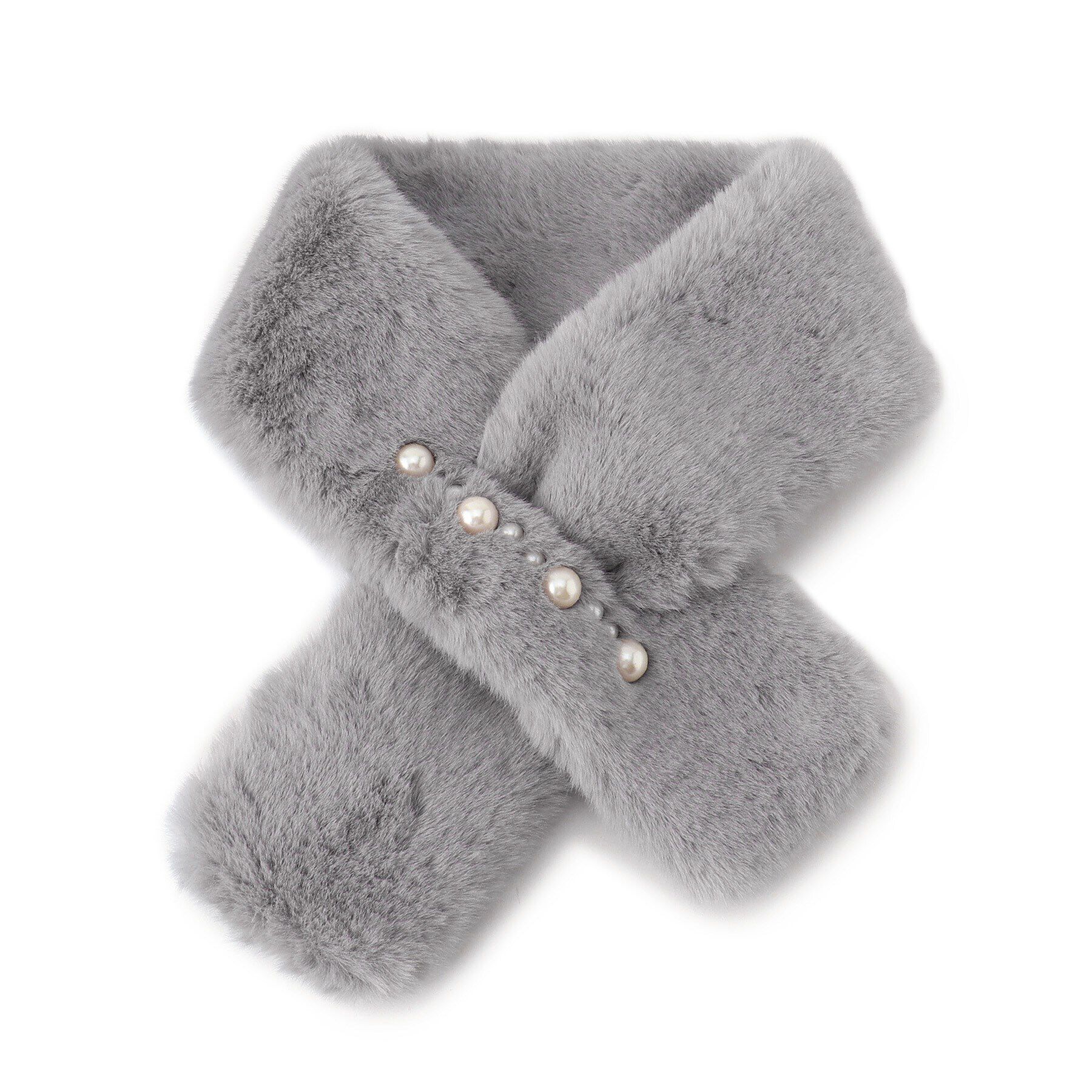 Ober Tashe「フェイクパールラインファーティペット」|ストール|ｸﾞﾚｰ(012)