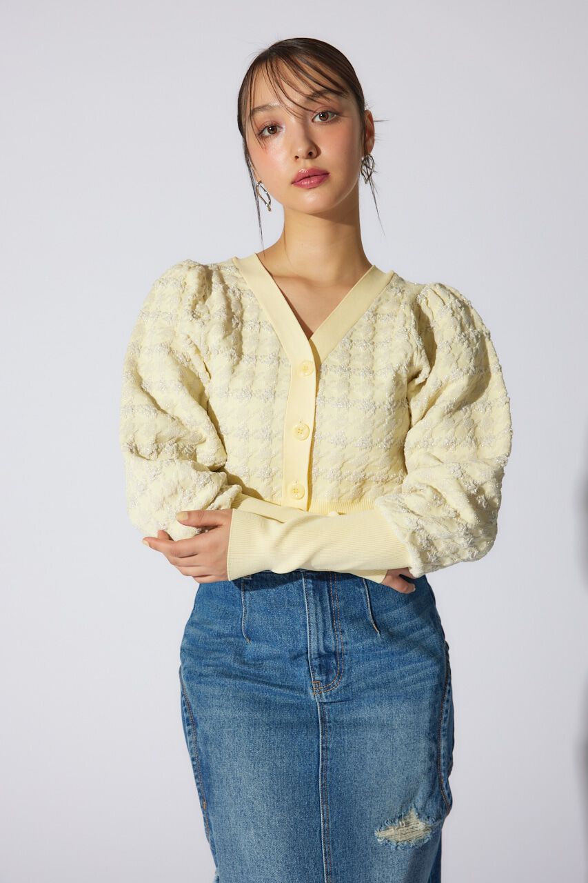 rienda「2WAYチェックパターンニットカーディガントップス」|ニット・セーター|