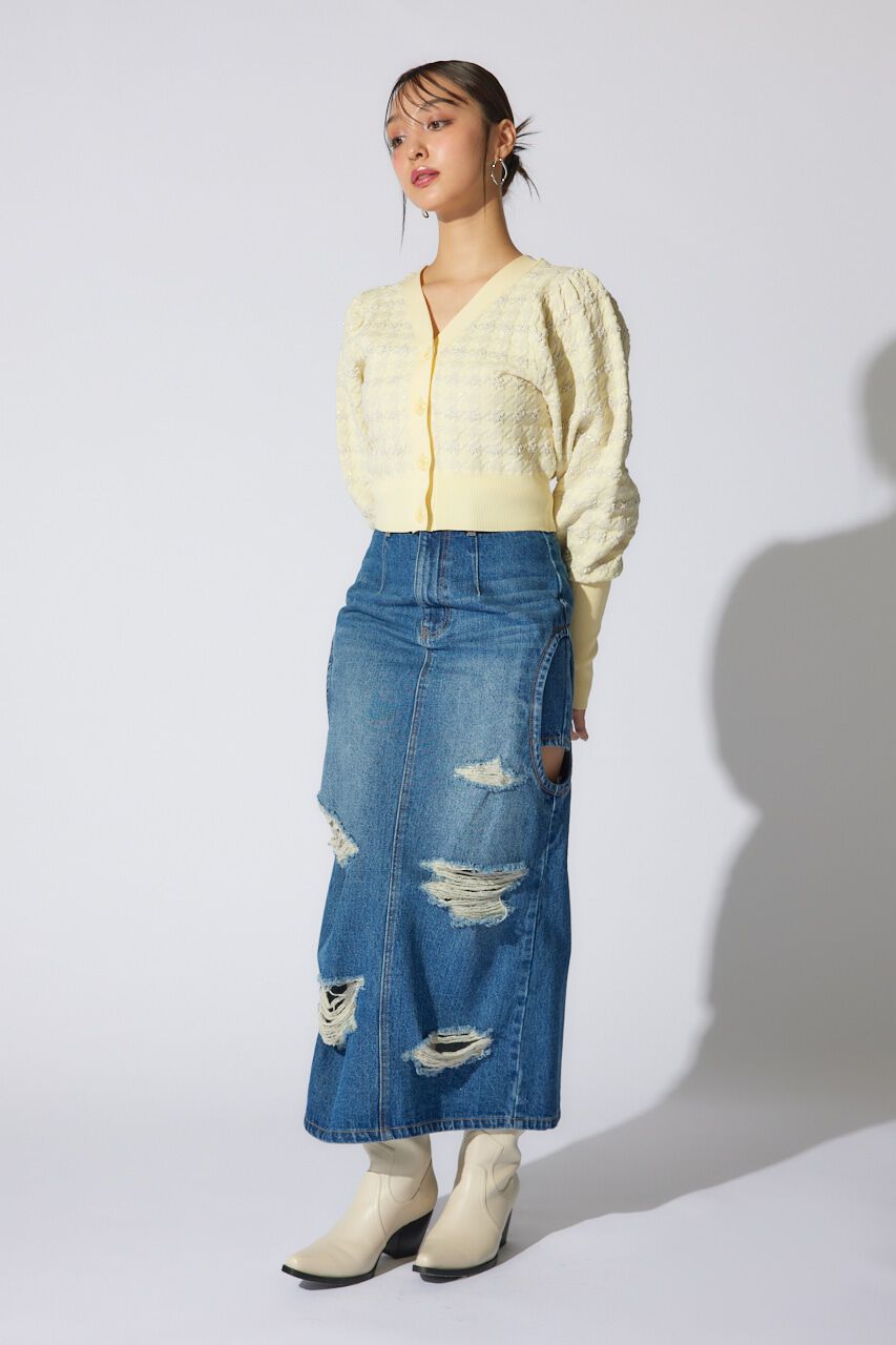 rienda「2WAYチェックパターンニットカーディガントップス」|ニット・セーター|