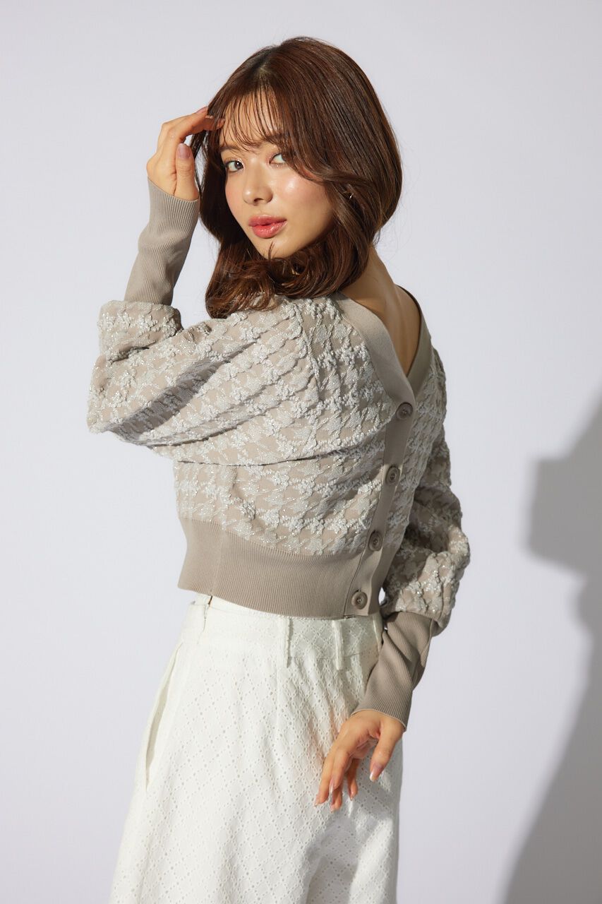 rienda「2WAYチェックパターンニットカーディガントップス」|ニット・セーター|