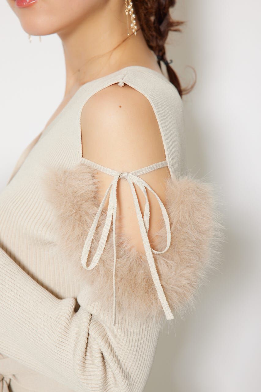 rienda「many wayショルダーフェイクファーニットワンピース」|ワンピース|