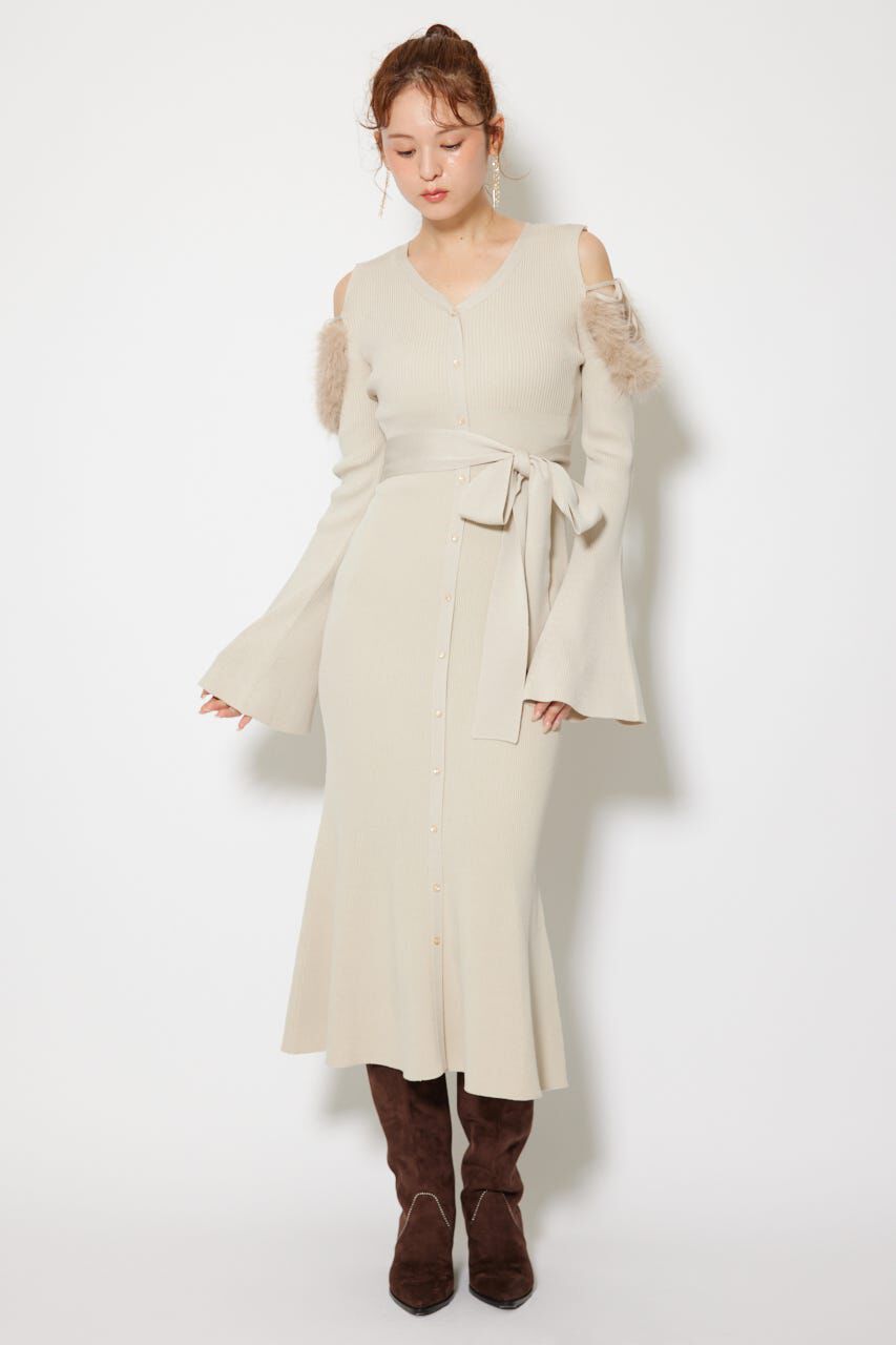 rienda「many wayショルダーフェイクファーニットワンピース」|ワンピース|