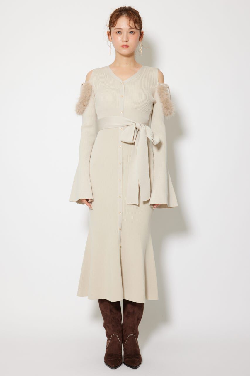 rienda「many wayショルダーフェイクファーニットワンピース」|ワンピース|