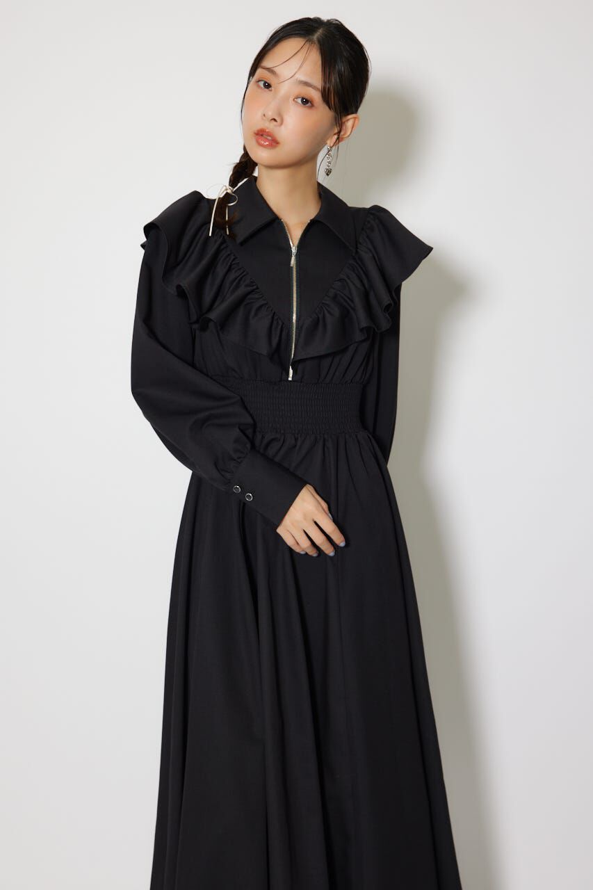rienda「フロントZIPフリルシャツワンピース」|ワンピース|